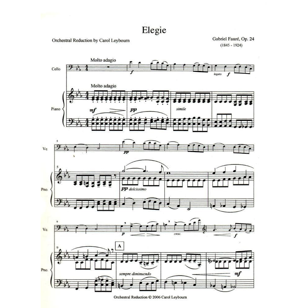 Fauré, Gabriel - Elegie for Cello, Op 24 - PIANO ACCOMPANIMENT ONLY - arranged by Carol Leybourn - Frustrated Accompanist Edition