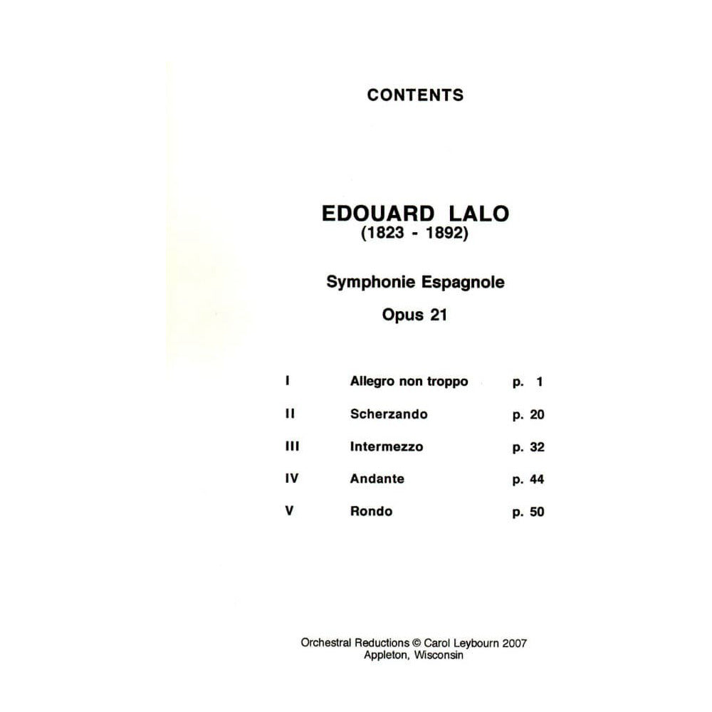 Lalo, Edouard - Symphonie Espagnole for Violin, Op 21 - PIANO ACCOMPANIMENT ONLY - arranged by Carol Leybourn - Frustrated Accompaninist Edition