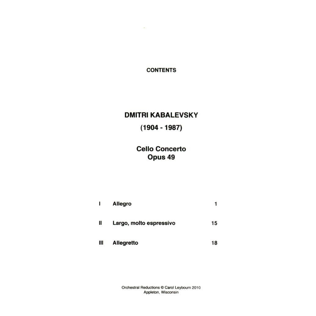 Kabalevsky, Dmitry - Cello Concerto in G minor, Op 49 - PIANO ACCOMPANIMENT ONLY - arranged by Carol Leybourn - Frustrated Accompanist Edition