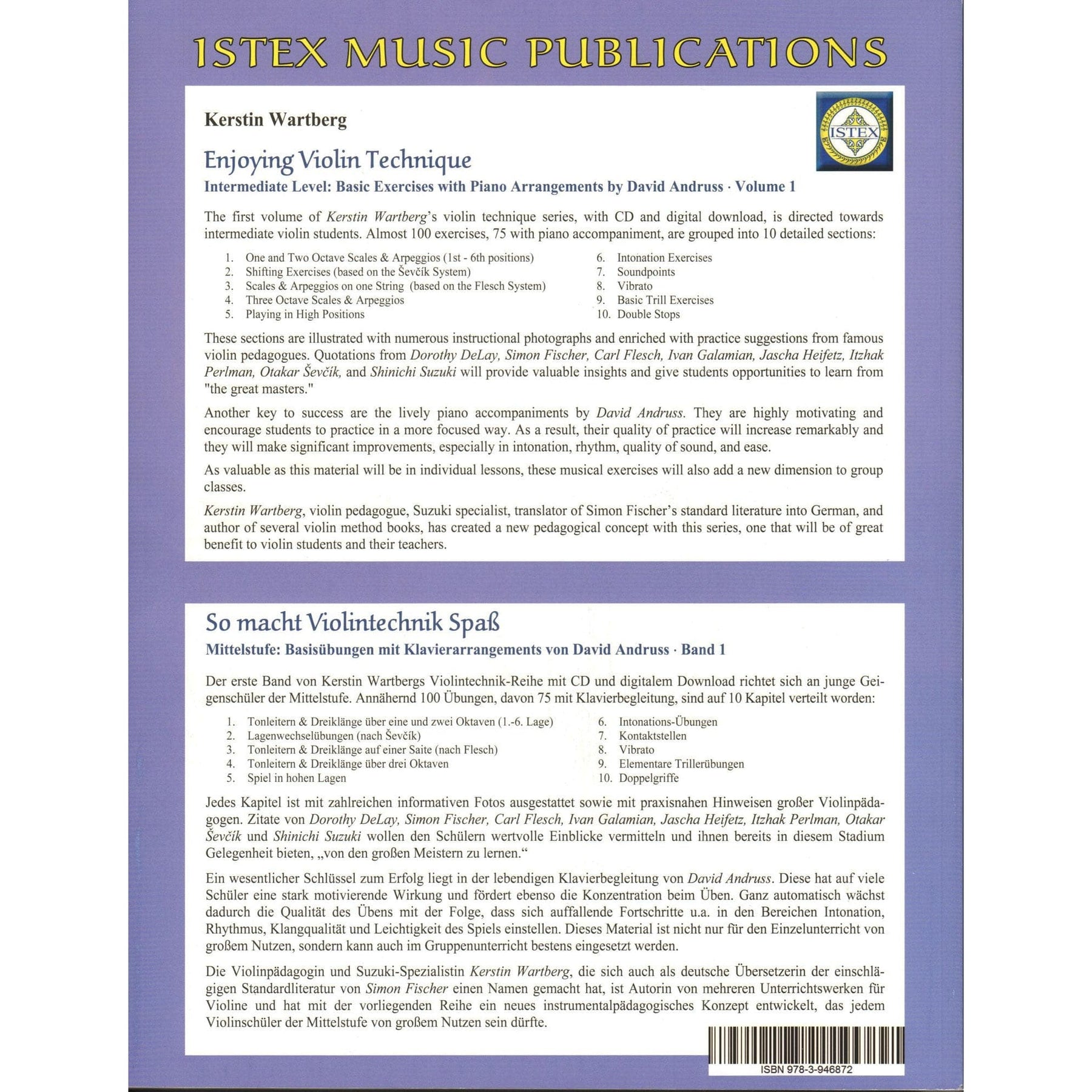 Enjoying Violin Technique - Basic Exercises with Piano Arrangements and CD/Online Audio - for Intermediate Violin - by Kerstin Wartberg - Istex Music Publications
