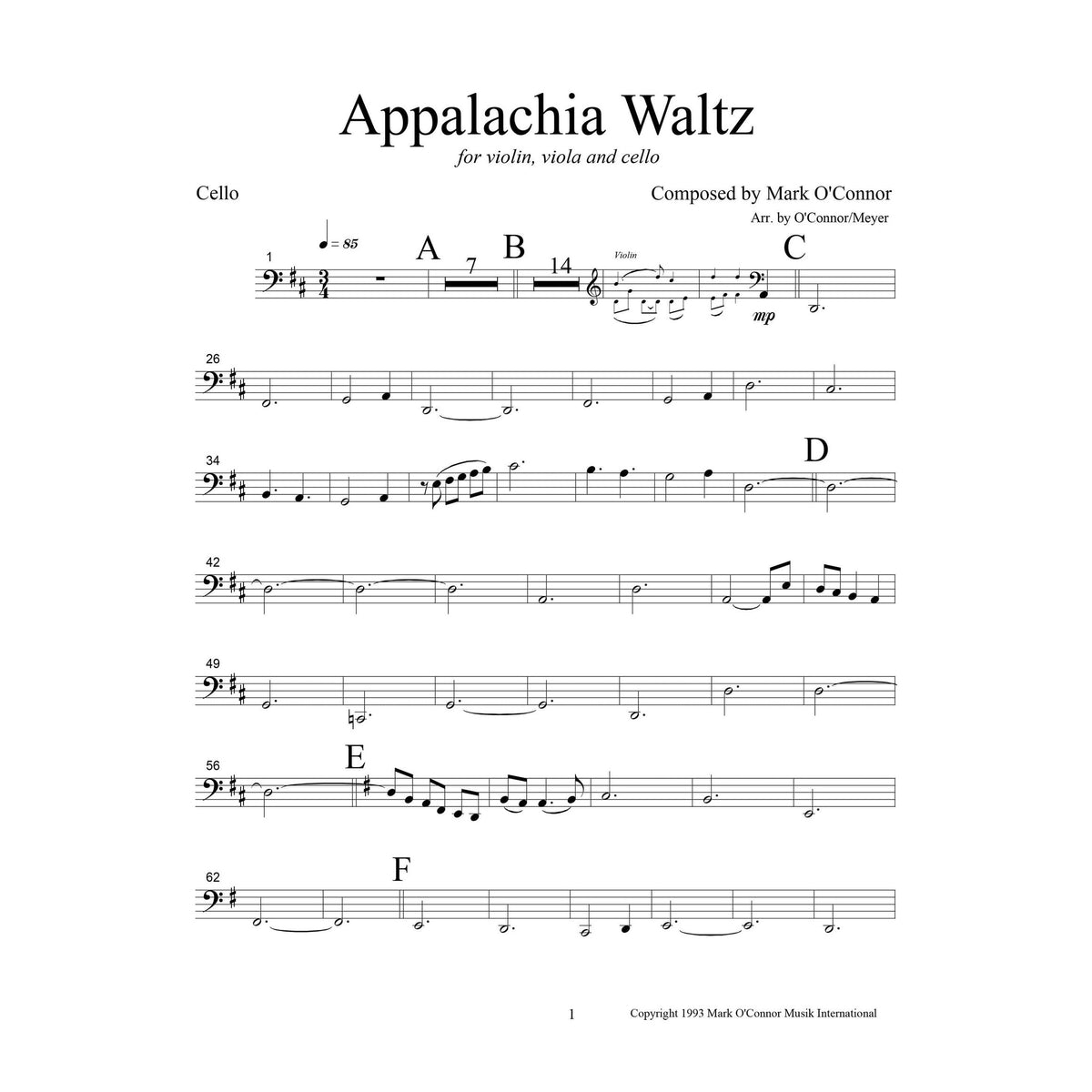 O'Connor, Mark - Appalachia Waltz for Violin, Viola, and Cello - Cello - Digital Download