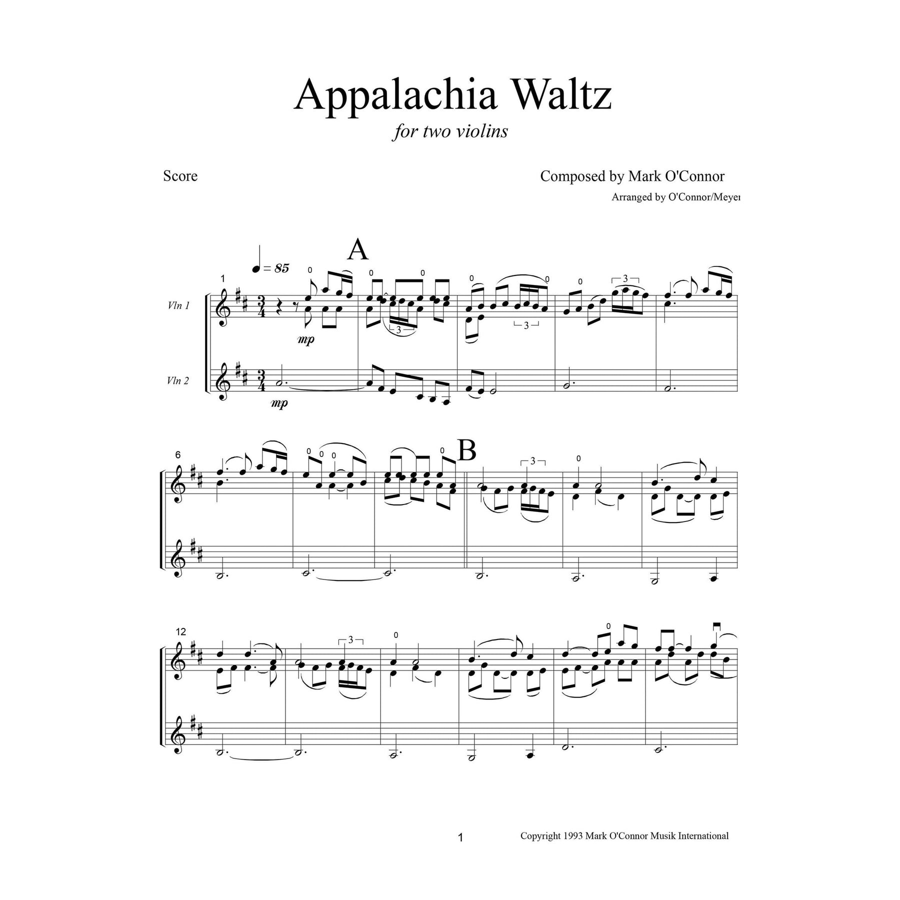 O'Connor, Mark - Appalachia Waltz for 2 Violins - Score - Digital Download