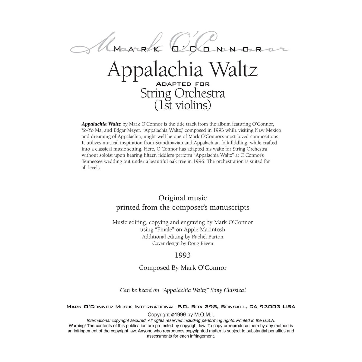 O'Connor, Mark - Appalachia Waltz Orchestral - String Parts - Digital Download
