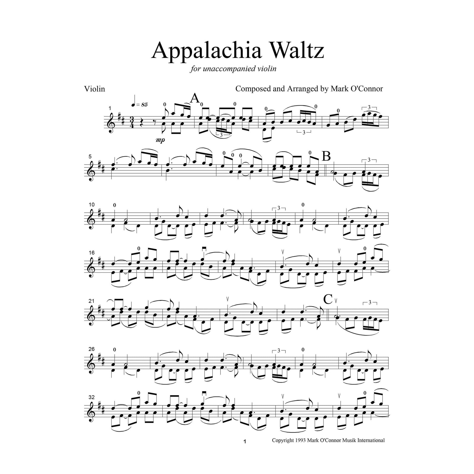 O'Connor, Mark - Appalachia Waltz Unaccompanied Score - Violin - Digital Download
