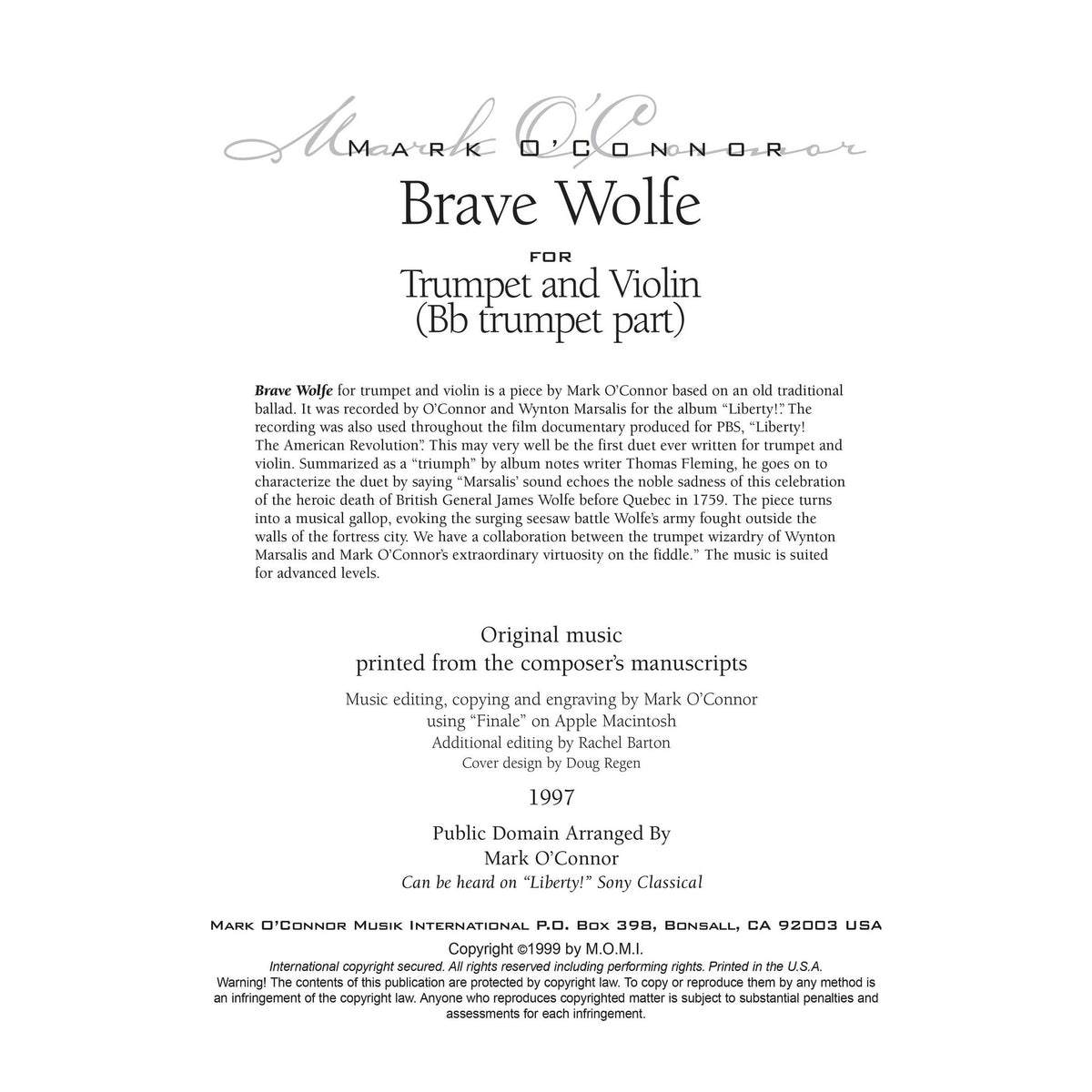 O'Connor, Mark - Brave Wolfe for Trumpet and Violin - B-flat Trumpet - Digital Download