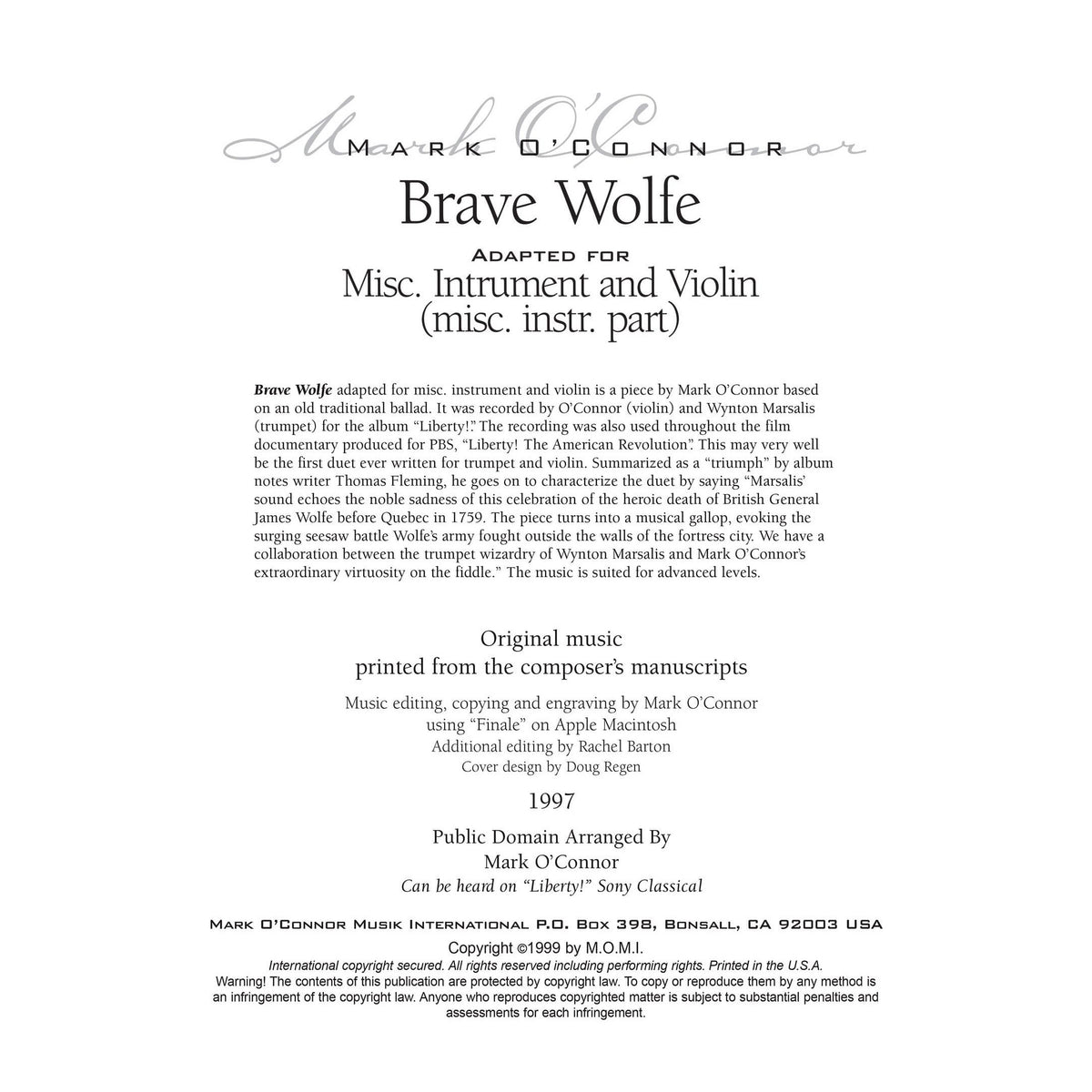 O'Connor, Mark - Brave Wolfe for Misc. Instrument and Violin - Misc. Instr. - Digital Download