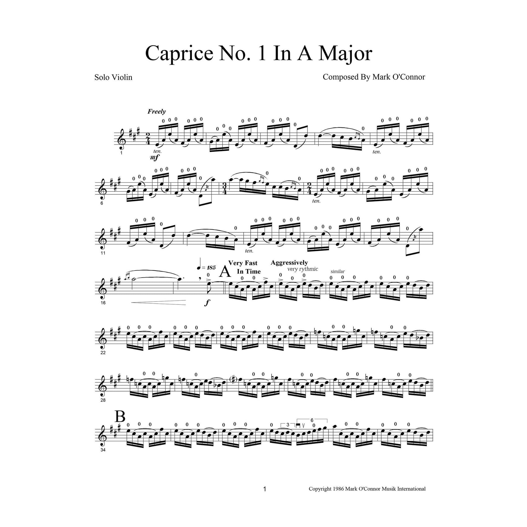 O'Connor, Mark - Caprices No.'s 1-6 for Unaccompanied Violin - Digital Download