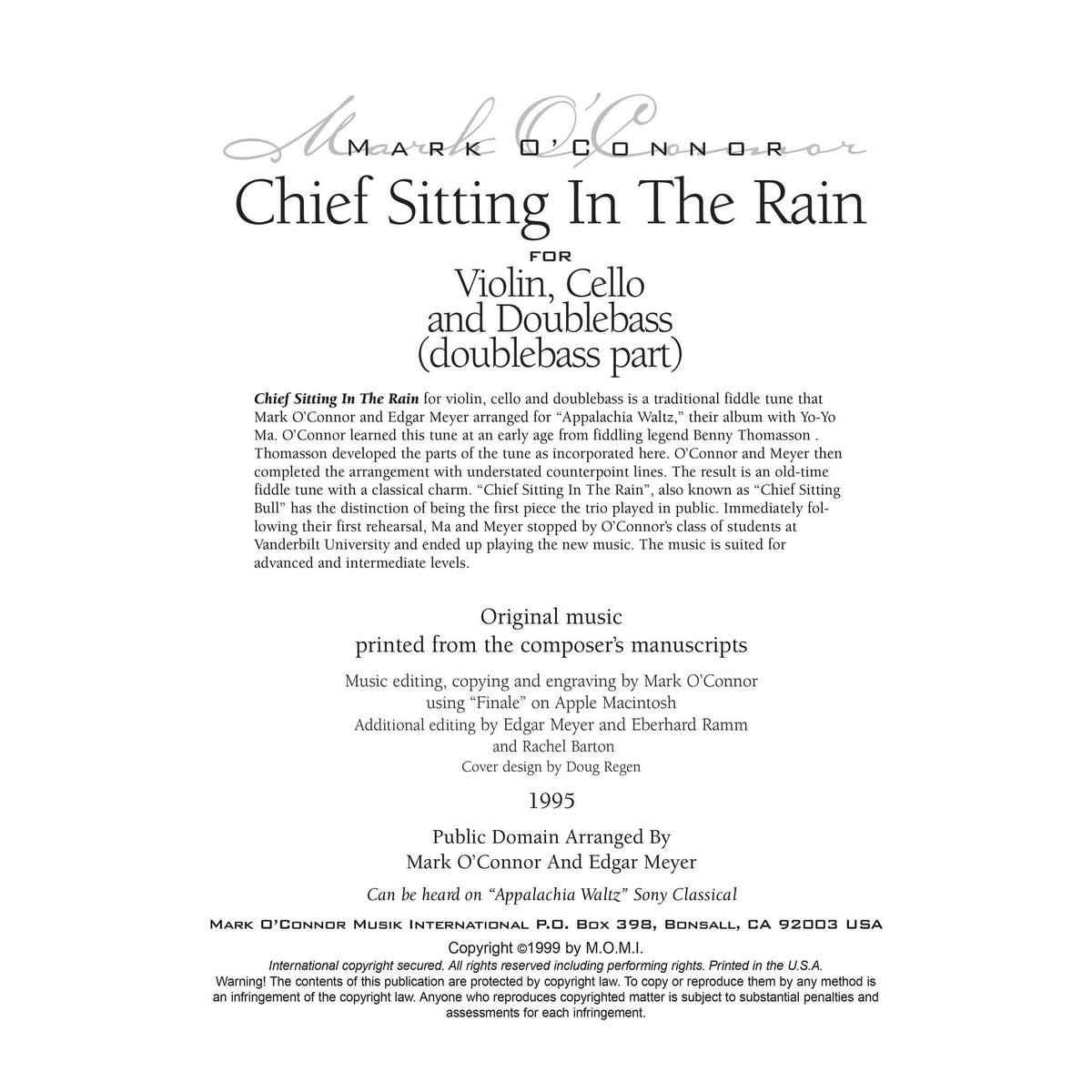 O'Connor, Mark - Chief Sitting In The Rain for Violin, Cello, and Bass - Bass - Digital Download