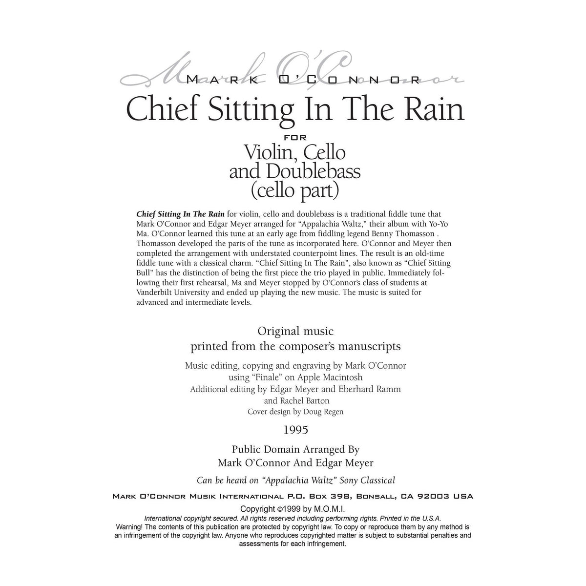 O'Connor, Mark - Chief Sitting In The Rain for Violin, Cello, and Bass - Cello - Digital Download