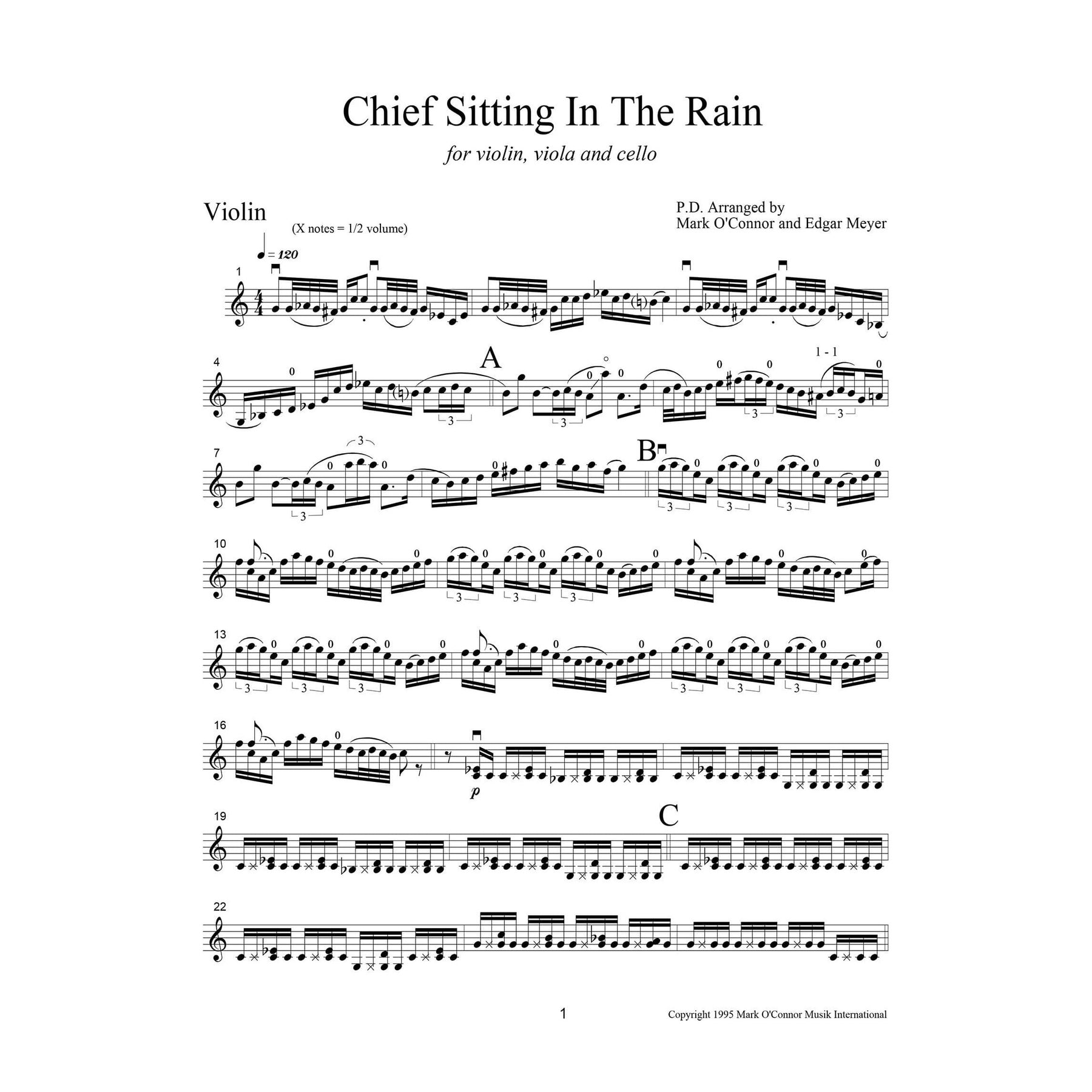 O'Connor, Mark - Chief Sitting In The Rain for Violin, Viola, and Cello - Violin - Digital Download