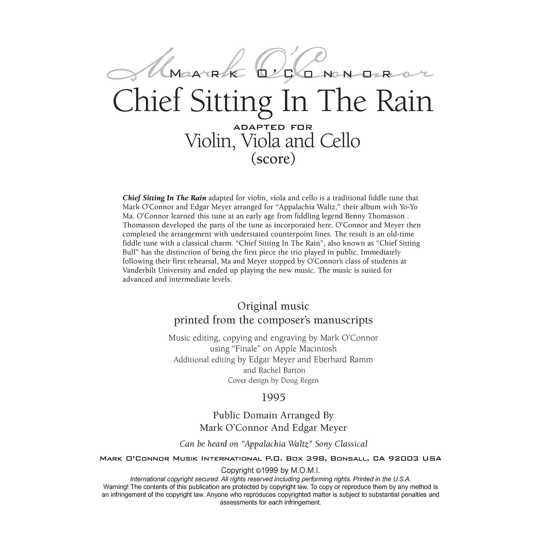 O'Connor, Mark - Chief Sitting In The Rain for Violin, Viola, and Cello - Score - Digital Download