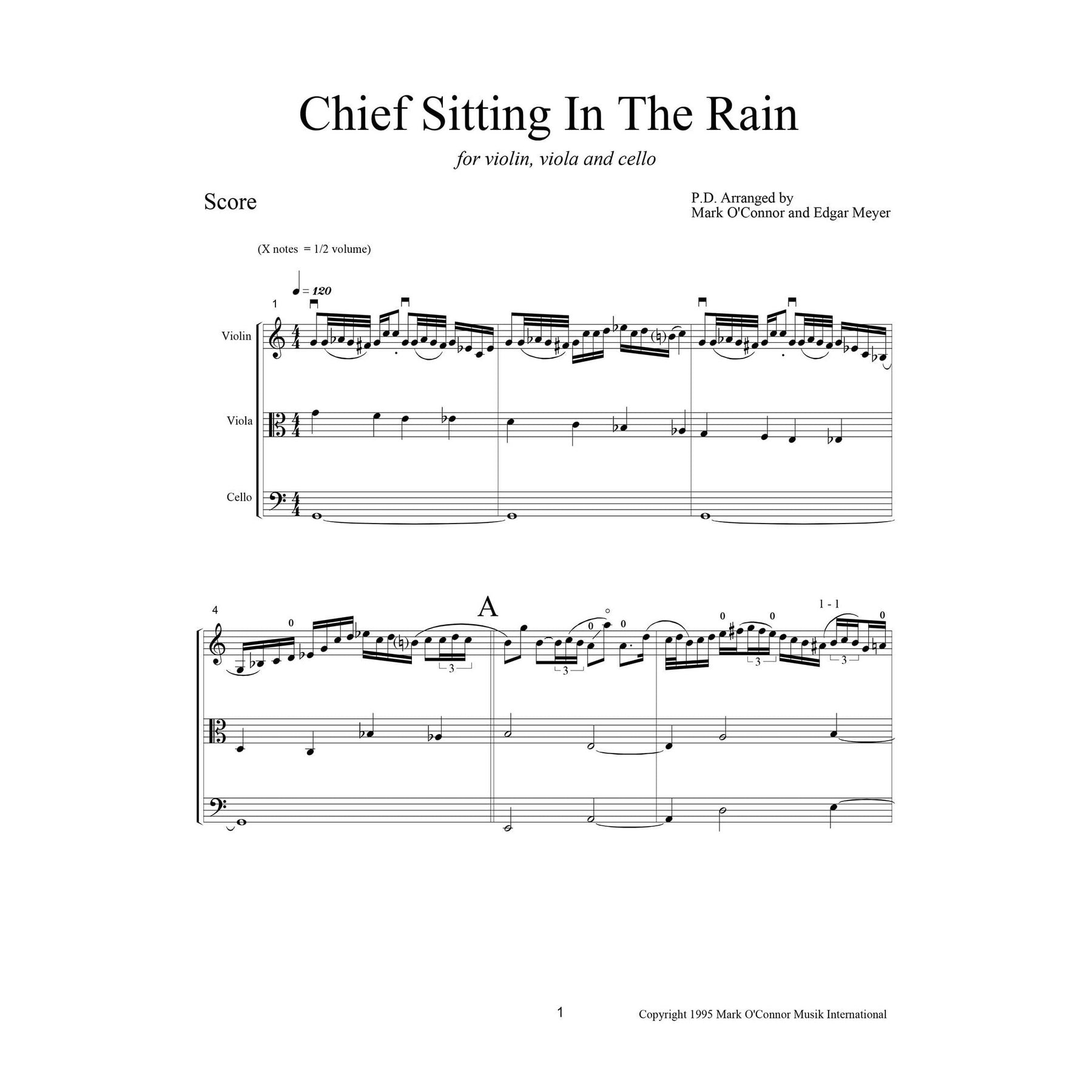 O'Connor, Mark - Chief Sitting In The Rain for Violin, Viola, and Cello - Score - Digital Download