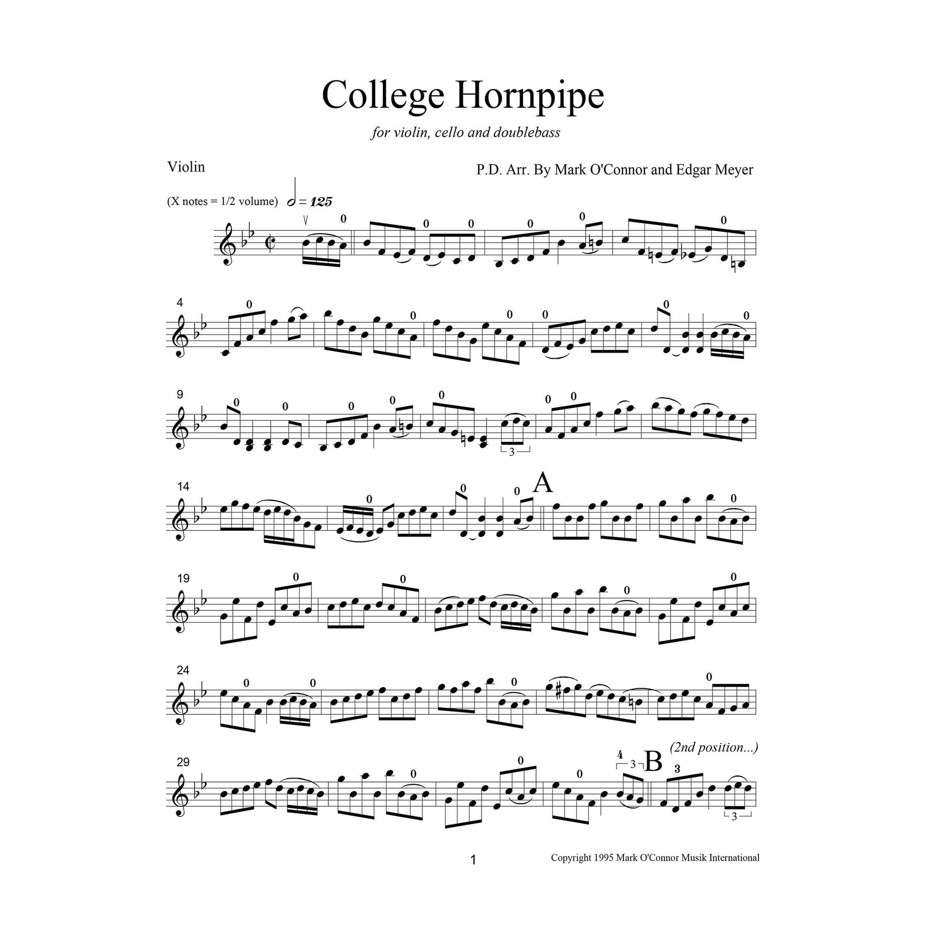 O'Connor, Mark - College Hornpipe for Violin, Cello, and Bass - Violin - Digital Download