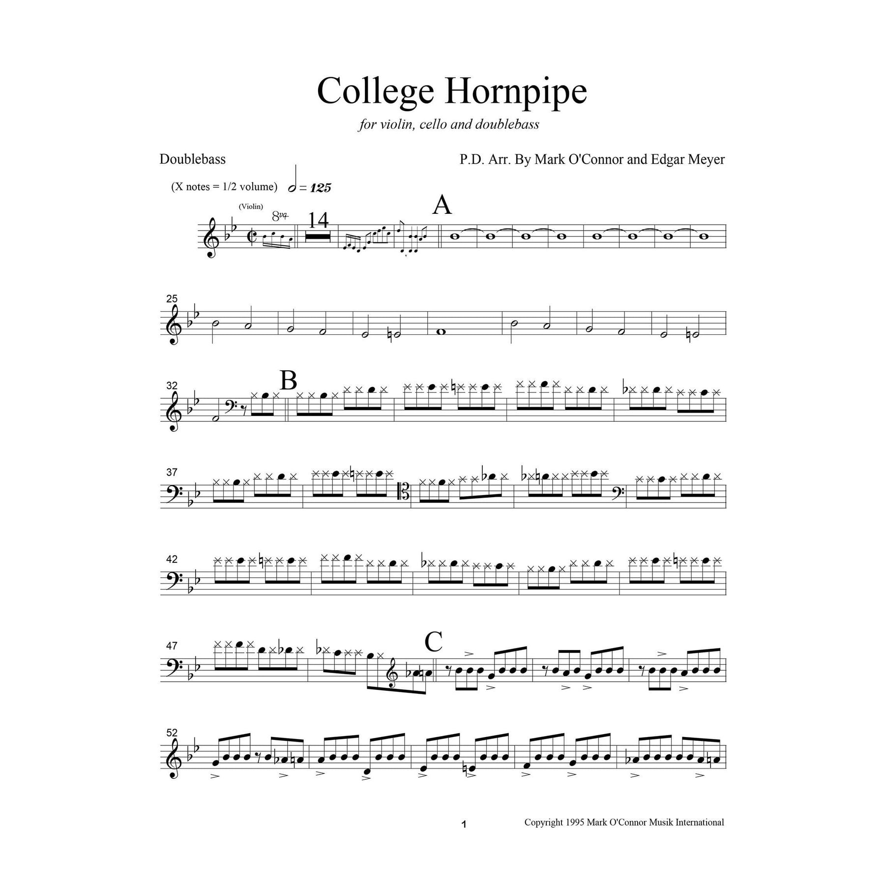 O'Connor, Mark - College Hornpipe for Violin, Cello, and Bass - Bass - Digital Download