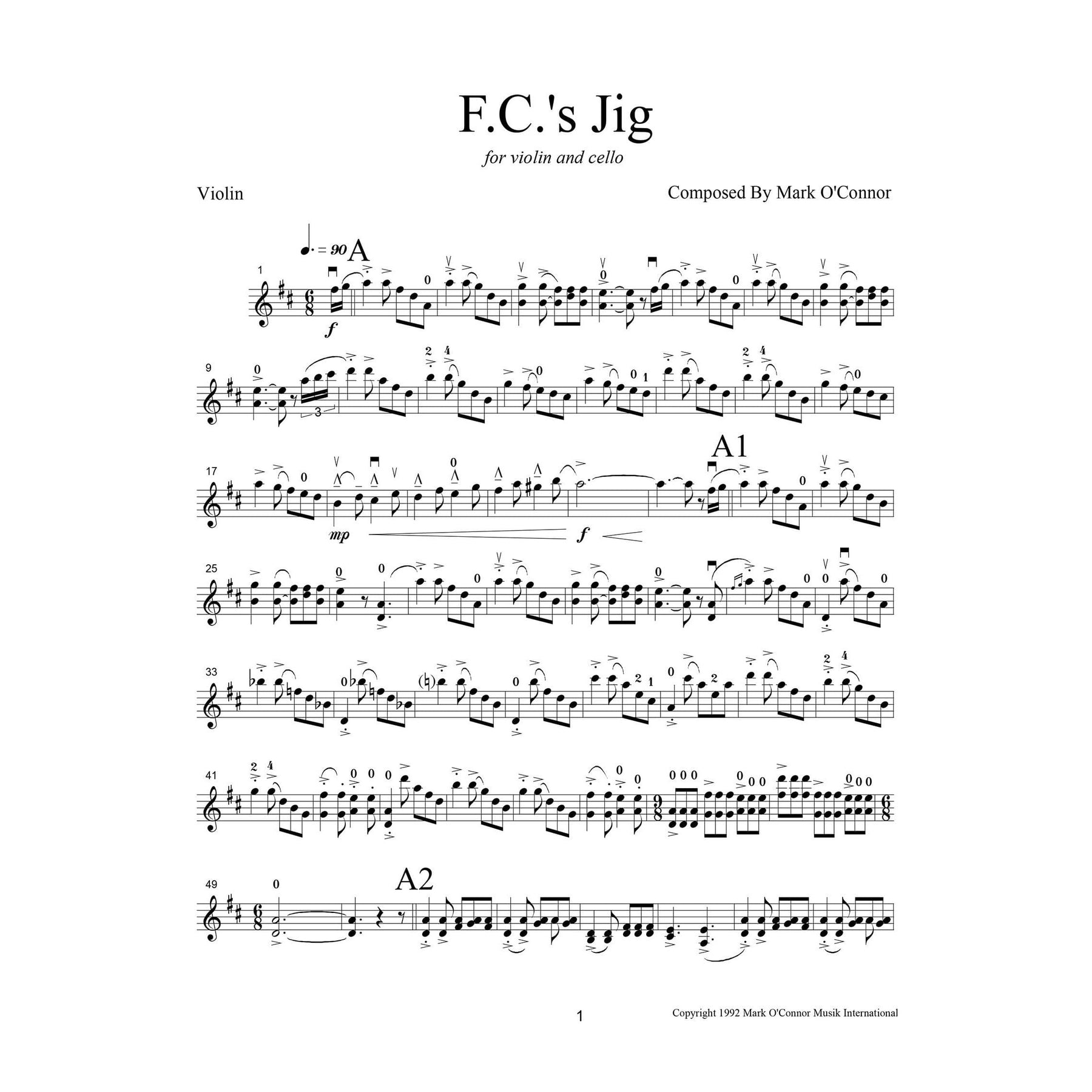 O'Connor, Mark - F.C.'s Jig for Violin and Cello - Violin - Digital Download