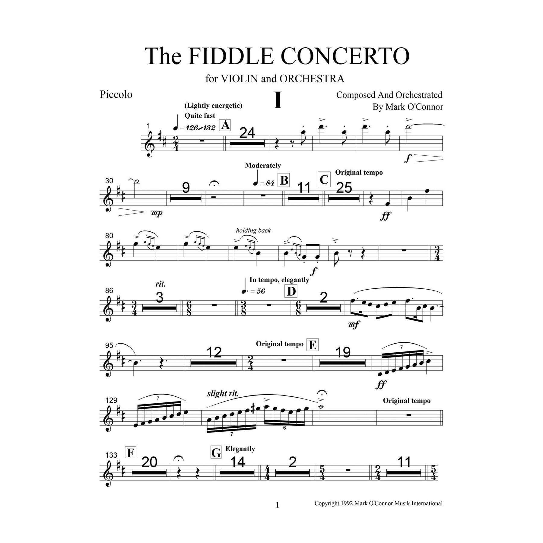 O'Connor, Mark - The FIDDLE CONCERTO for Violin and Orchestra - Wind Parts - Digital Download
