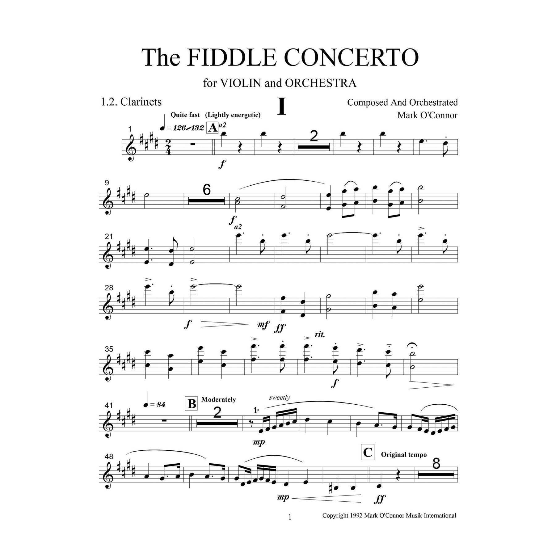 O'Connor, Mark - The FIDDLE CONCERTO for Violin and Orchestra - Wind Parts - Digital Download