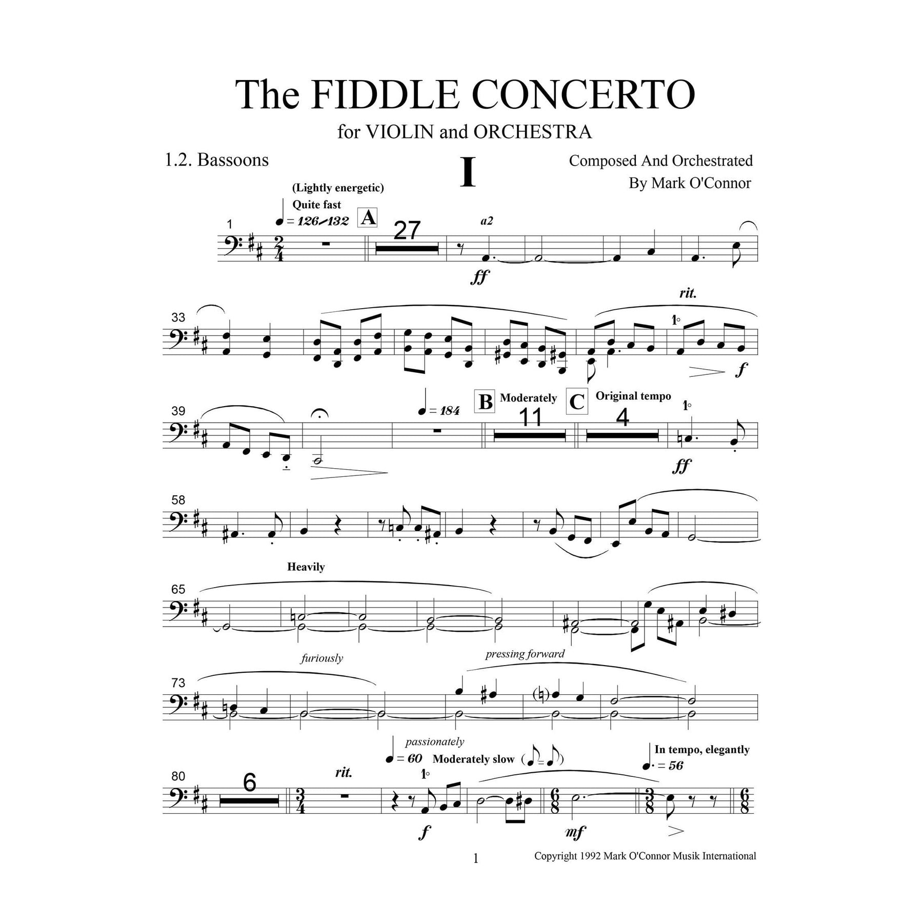 O'Connor, Mark - The FIDDLE CONCERTO for Violin and Orchestra - Wind Parts - Digital Download