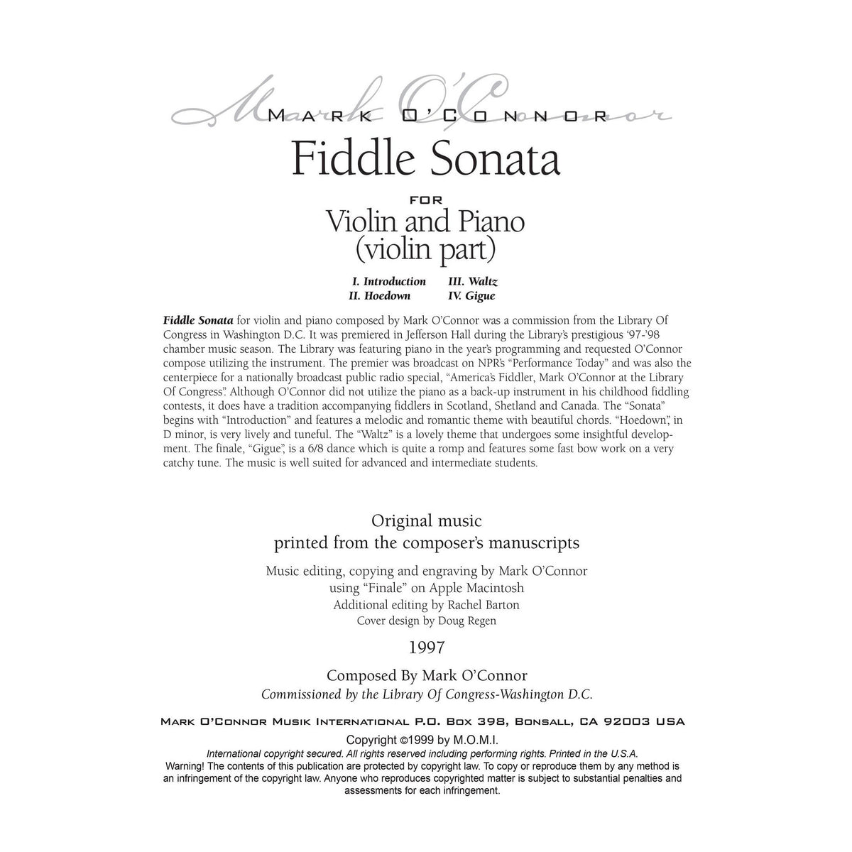 O'Connor, Mark - Fiddle Sonata for Violin and Piano - Violin - Digital Download