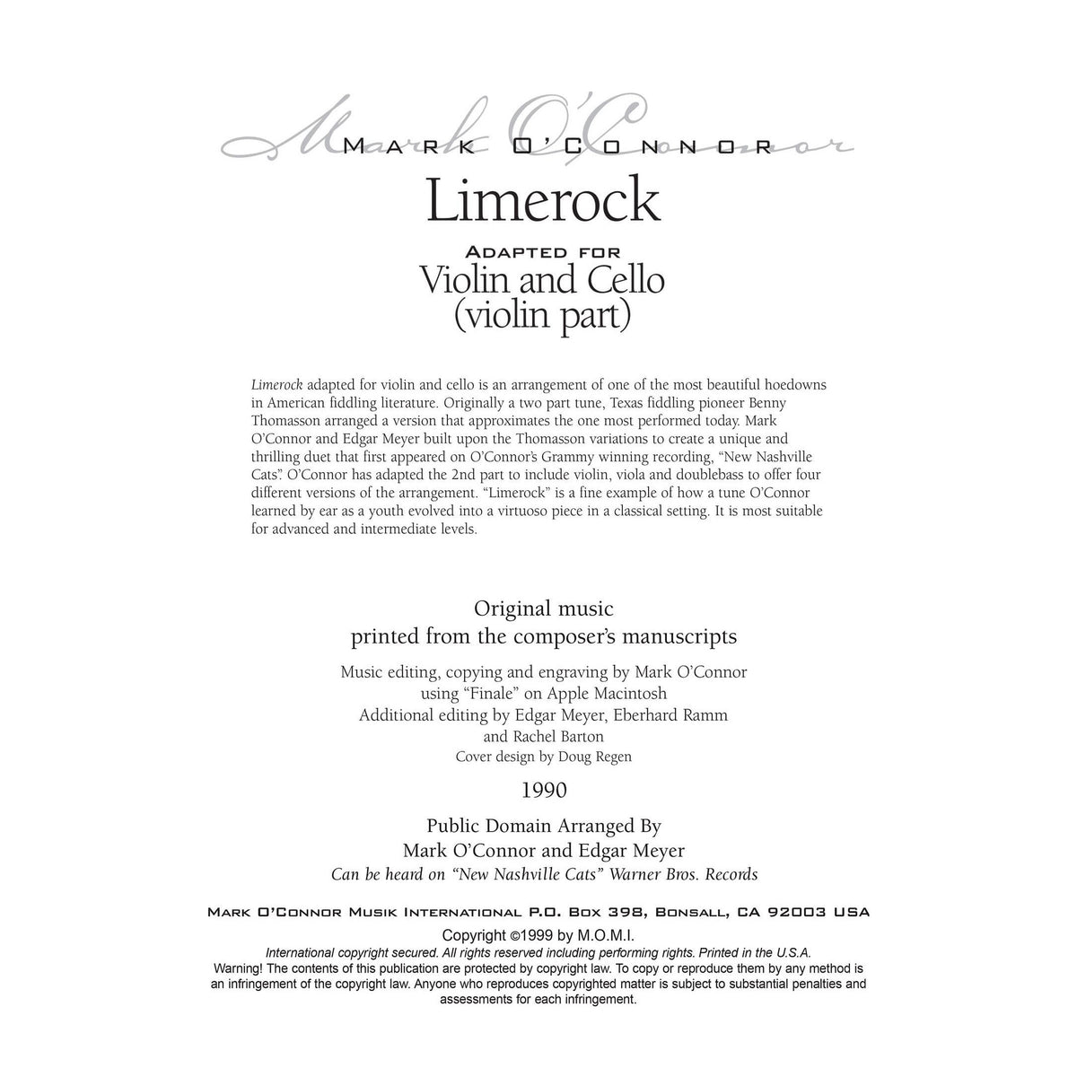 O'Connor, Mark - Limerock for Violin and Cello - Violin - Digital Download