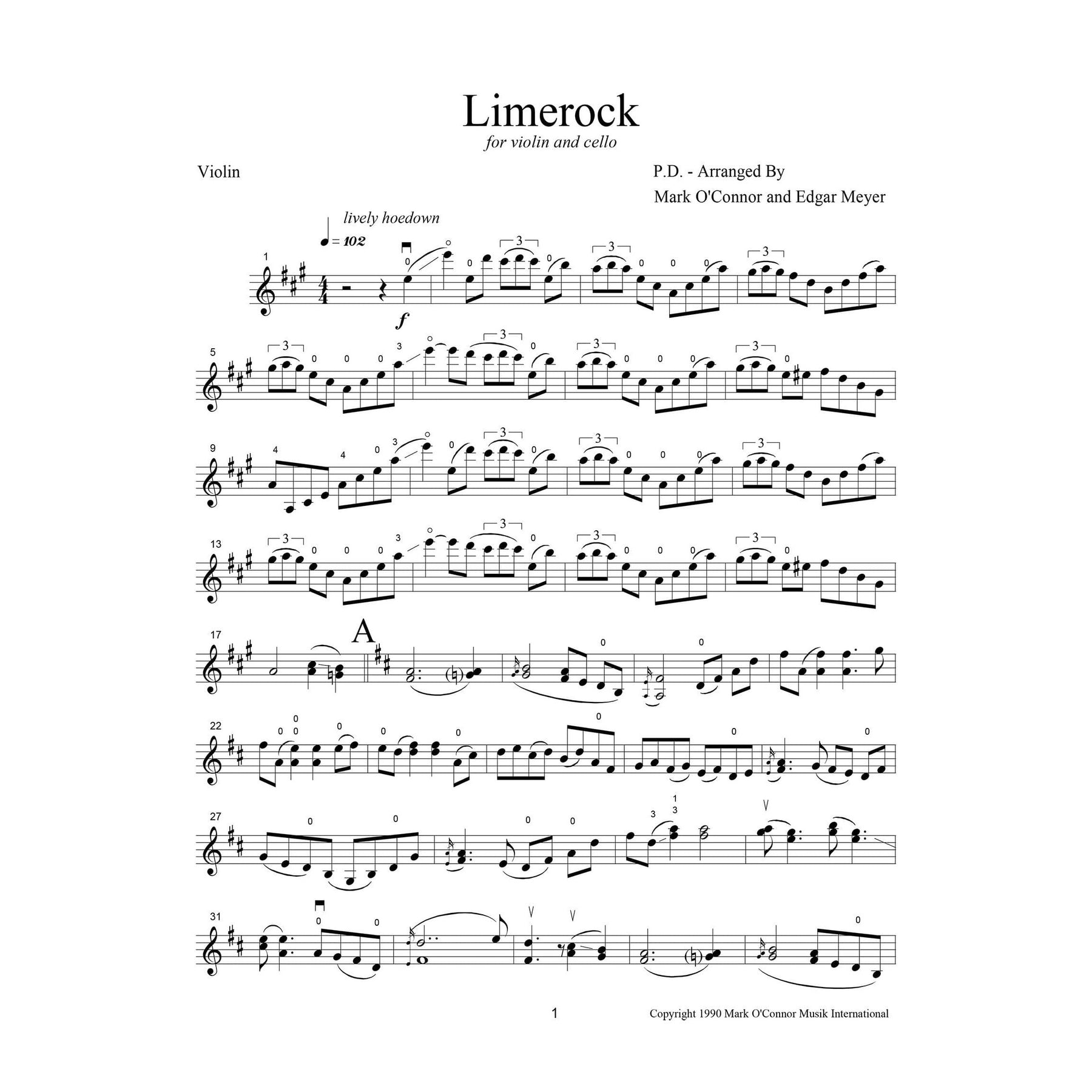 O'Connor, Mark - Limerock for Violin and Cello - Violin - Digital Download