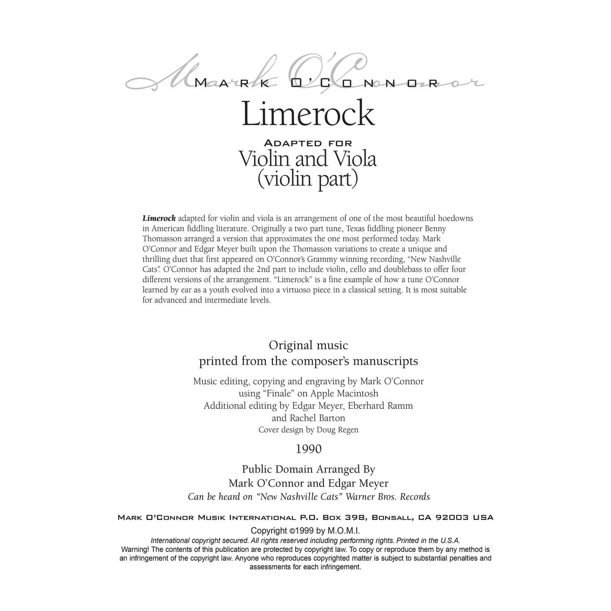 O'Connor, Mark - Limerock for Violin and Viola - Violin - Digital Download