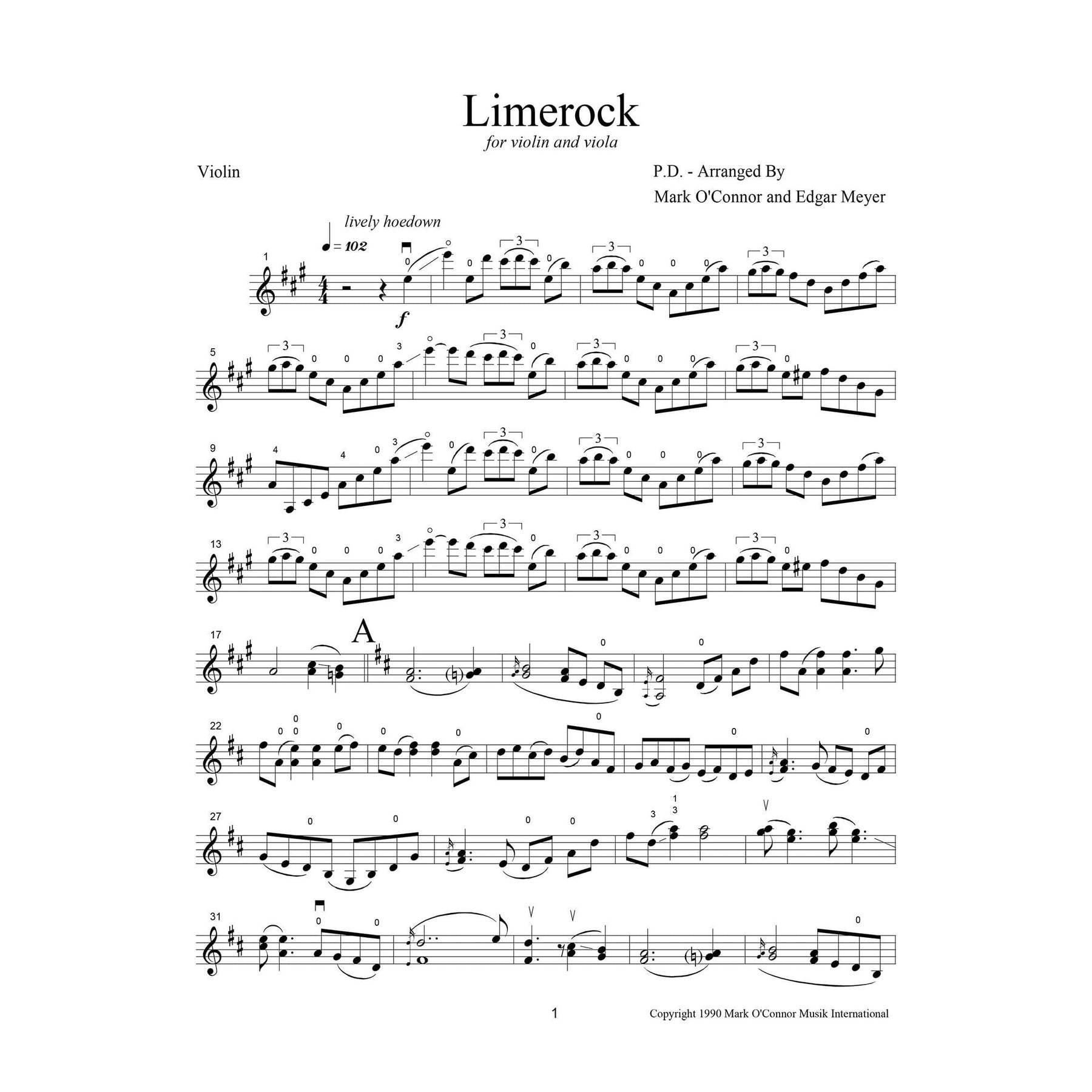 O'Connor, Mark - Limerock for Violin and Viola - Violin - Digital Download