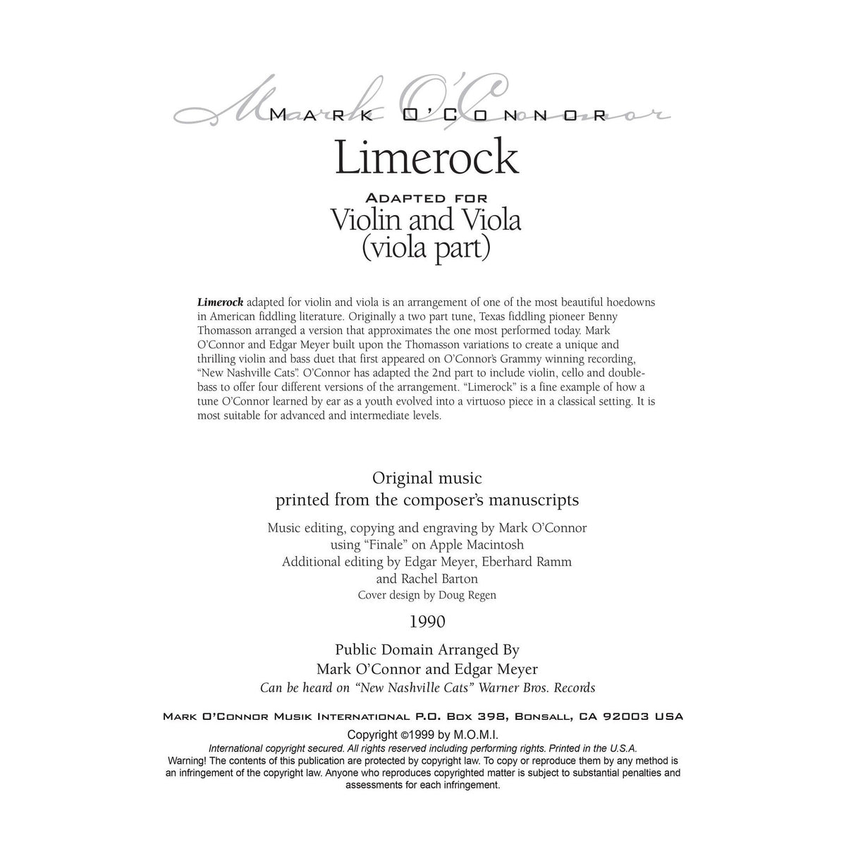 O'Connor, Mark - Limerock for Violin and Viola - Viola - Digital Download