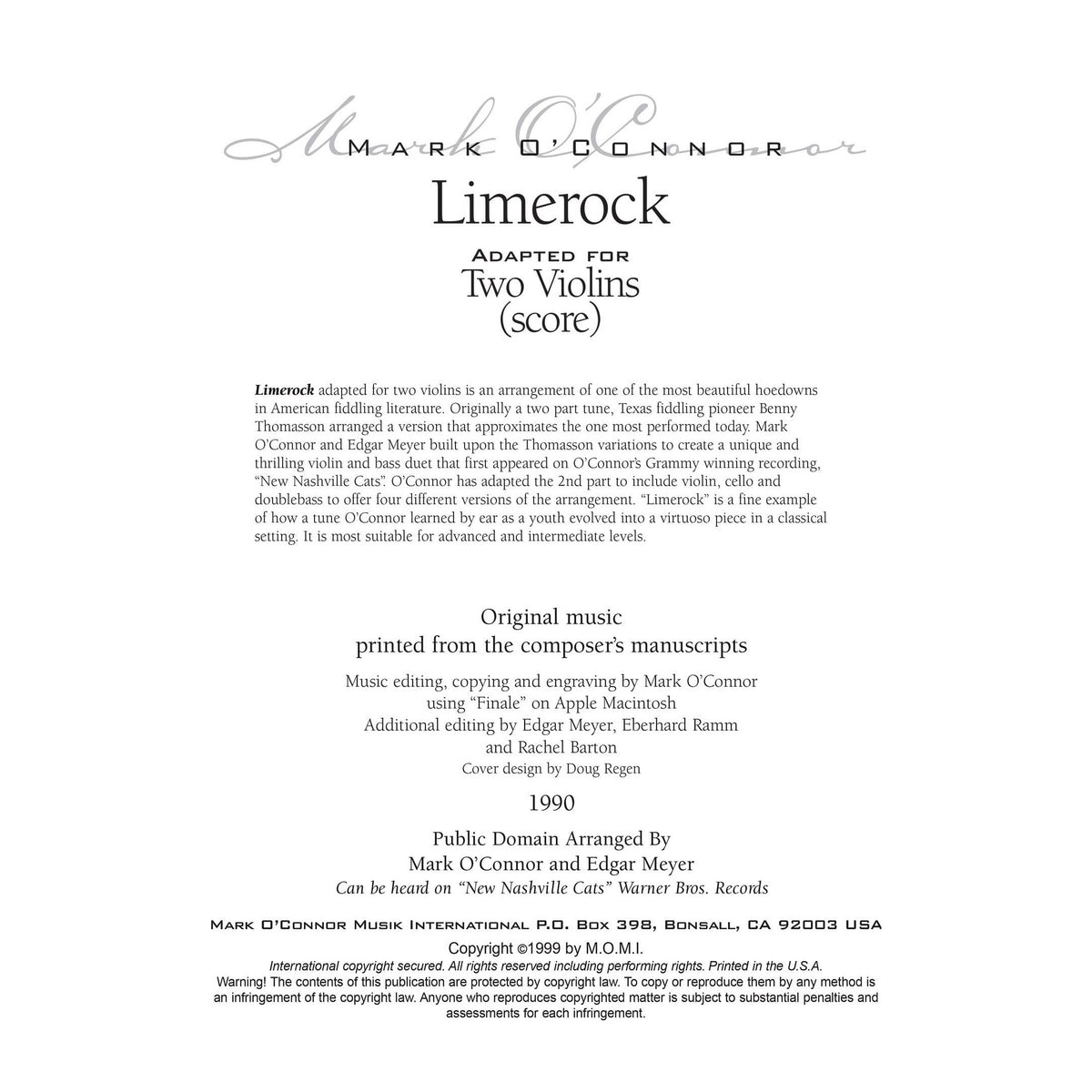 O'Connor, Mark - Limerock for 2 Violins - Score - Digital Download