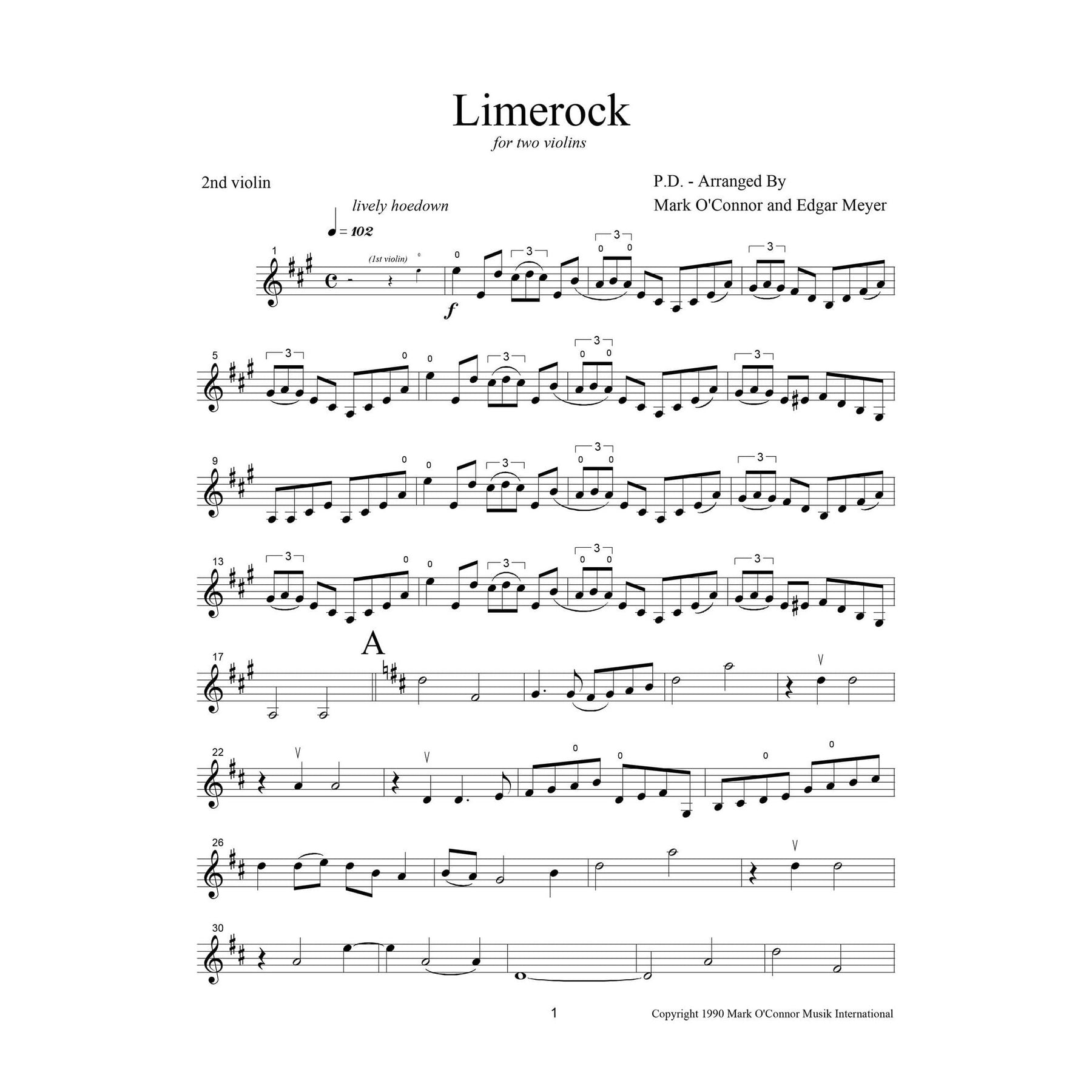 O'Connor, Mark - Limerock for 2 Violins - Violin 2 - Digital Download