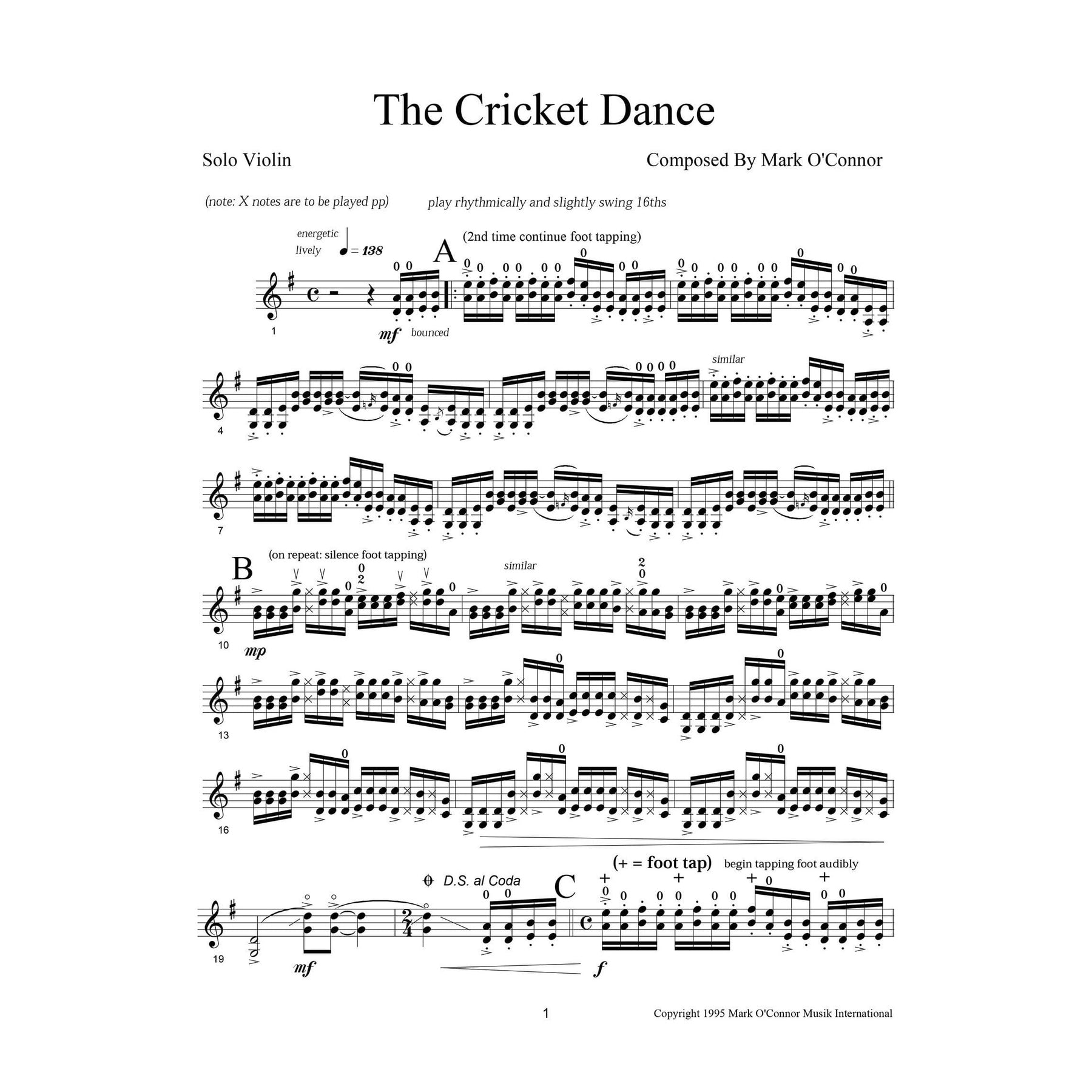 O'Connor, Mark - Midnight On The Water for Unaccompanied Violin - Digital Download
