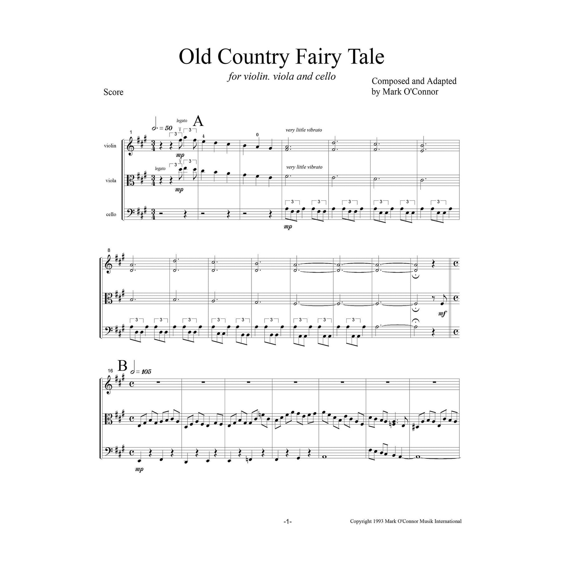 O'Connor, Mark - Old Country Fairy Tale for Violin, Viola, and Cello - Score - Digital Download