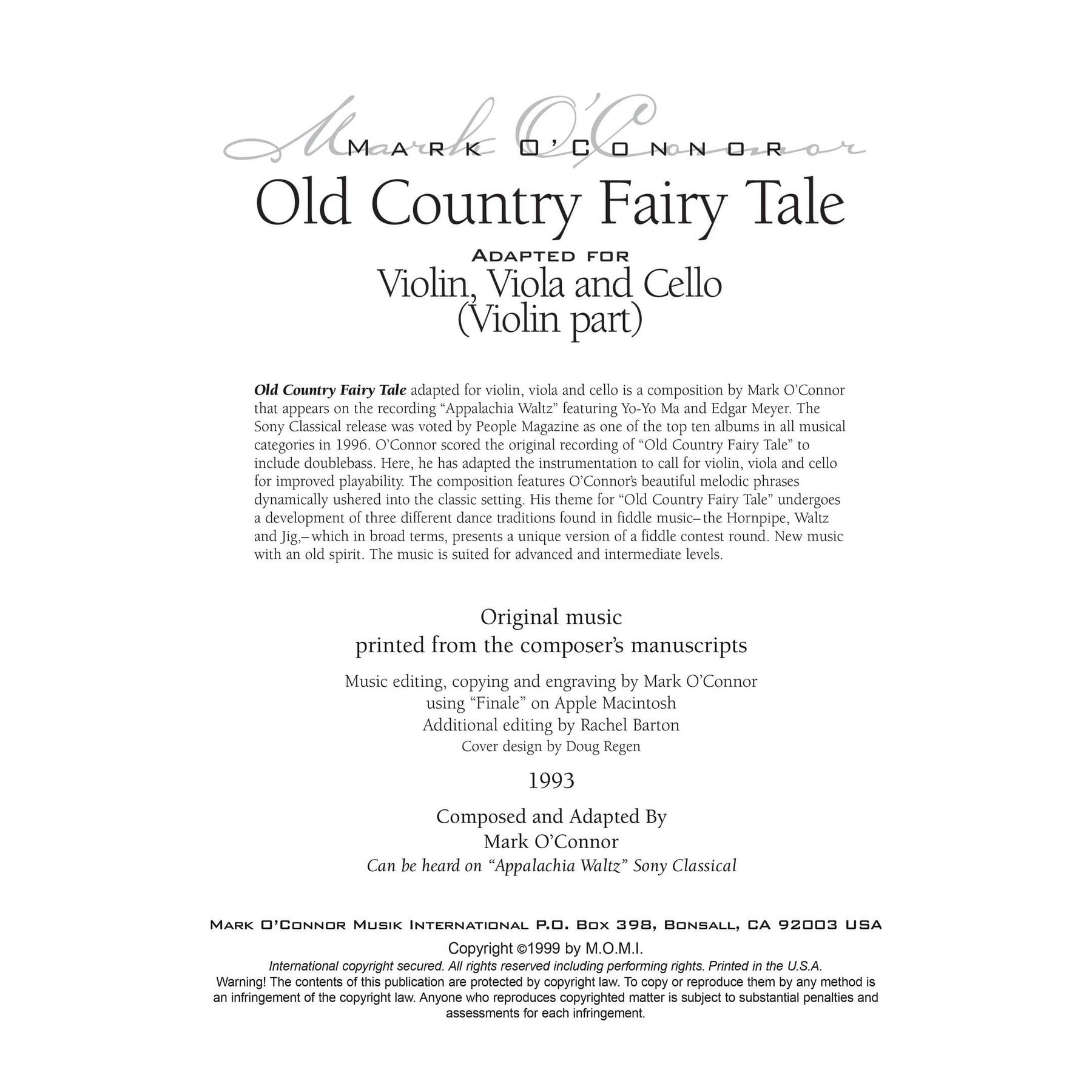 O'Connor, Mark - Old Country Fairy Tale for Violin, Viola, and Cello - Violin - Digital Download