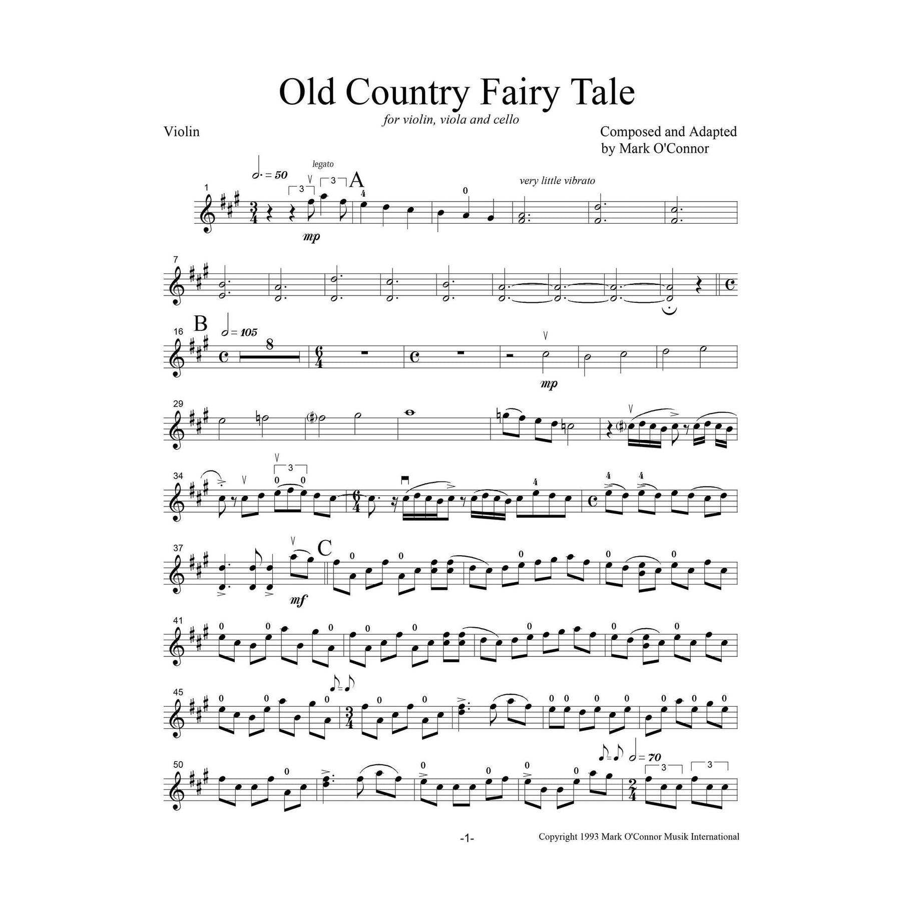 O'Connor, Mark - Old Country Fairy Tale for Violin, Viola, and Cello - Violin - Digital Download