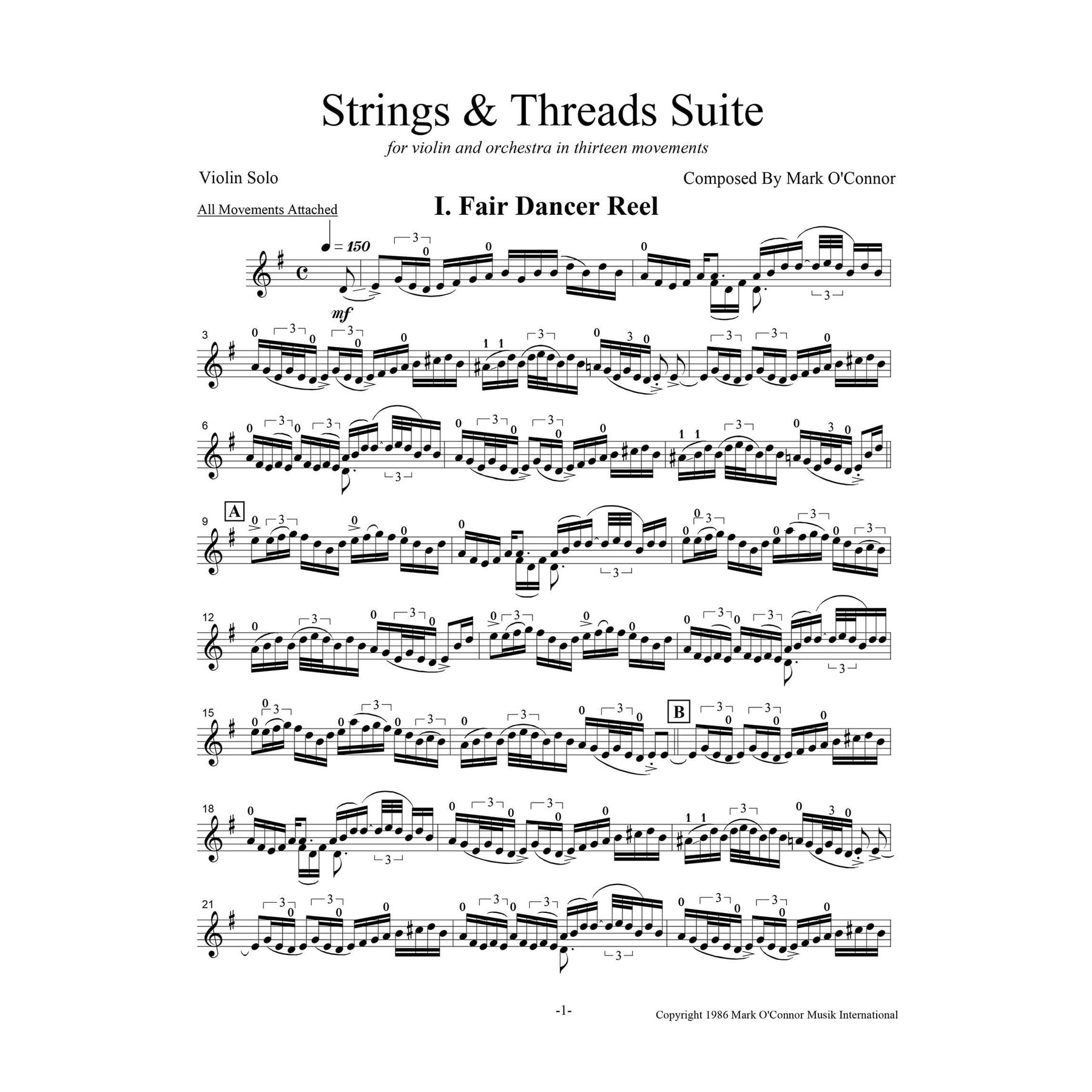 O'Connor, Mark - Strings & Threads Suite for Violin and String Orchestra - Violin Solo - Digital Download