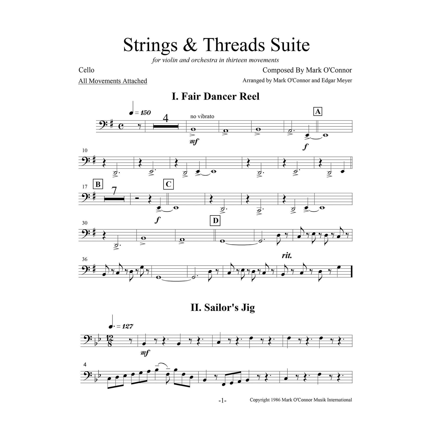 O'Connor, Mark - Strings & Threads Suite for Violin and String Orchestra - String Parts - Digital Download