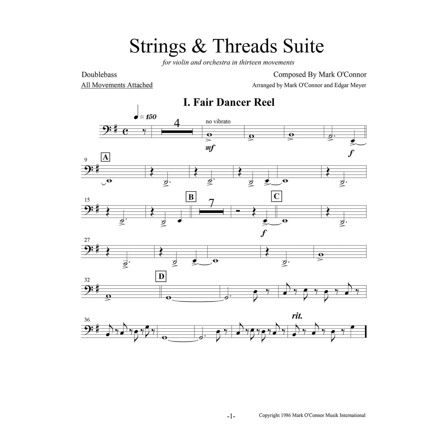 O'Connor, Mark - Strings & Threads Suite for Violin and String Orchestra - String Parts - Digital Download