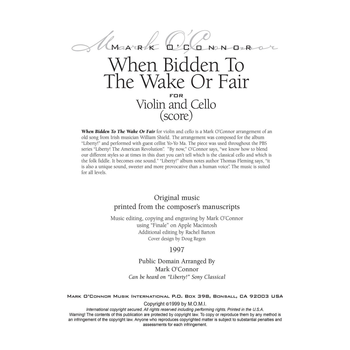 O'Connor, Mark - When Bidden To The Wake Or Fair for Violin and Cello - Score - Digital Download