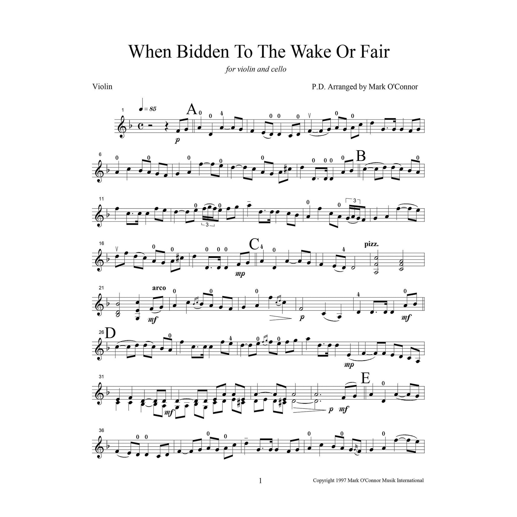 O'Connor, Mark - When Bidden To The Wake Or Fair for Violin and Cello - Violin - Digital Download