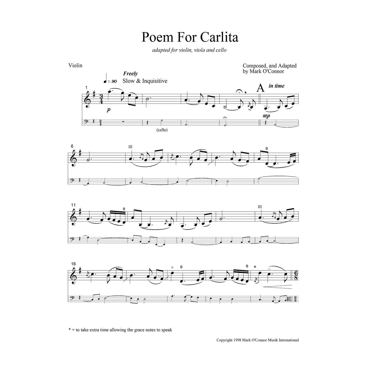 O'Connor, Mark - Poem for Carlita for Violin, Viola, and Cello - Violin - Digital Download