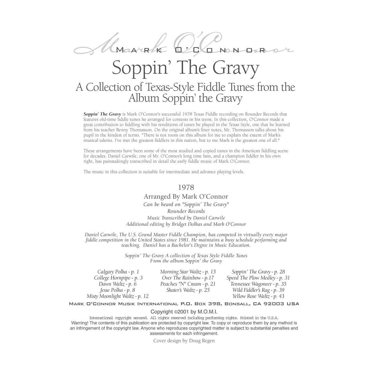 O'Connor, Mark - Soppin' The Gravy (Fourteen Texas-Style Fiddle Tunes) - Violin Lead Sheets - Digital Download