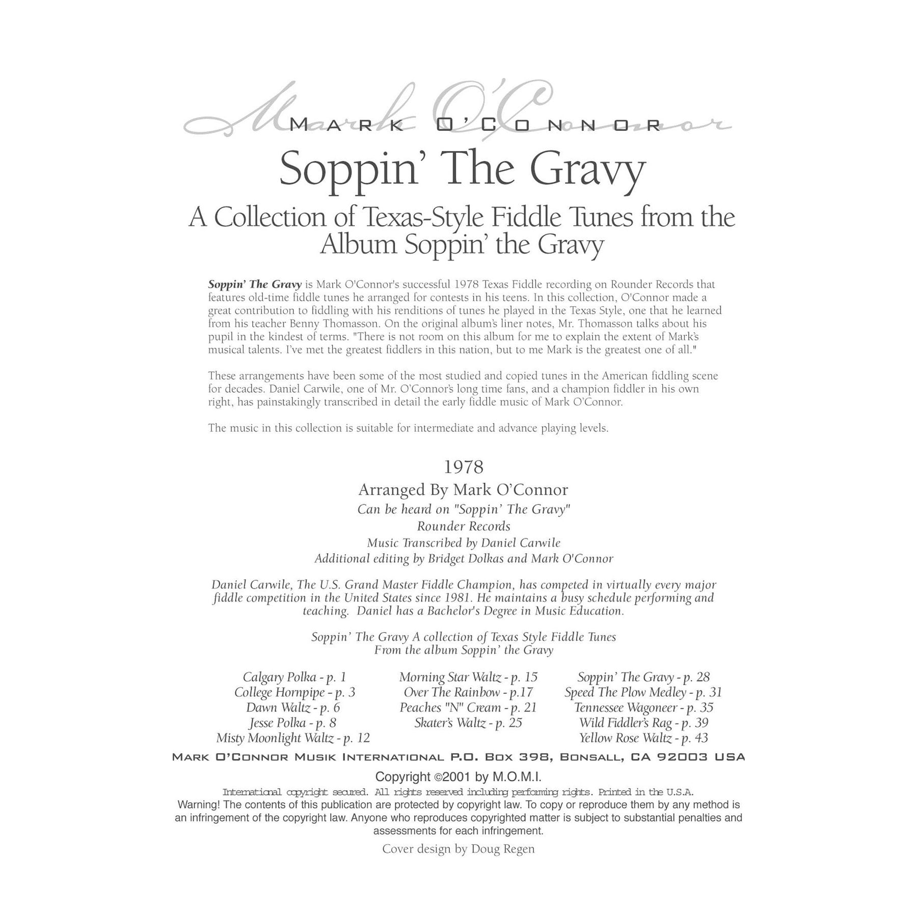 O'Connor, Mark - Soppin' The Gravy (Fourteen Texas-Style Fiddle Tunes) - Violin Lead Sheets - Digital Download