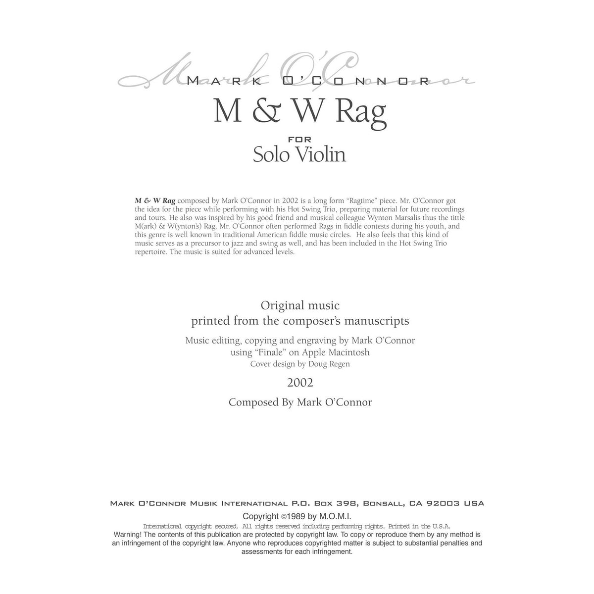 O'Connor, Mark - M & W Rag - Violin - Digital Download