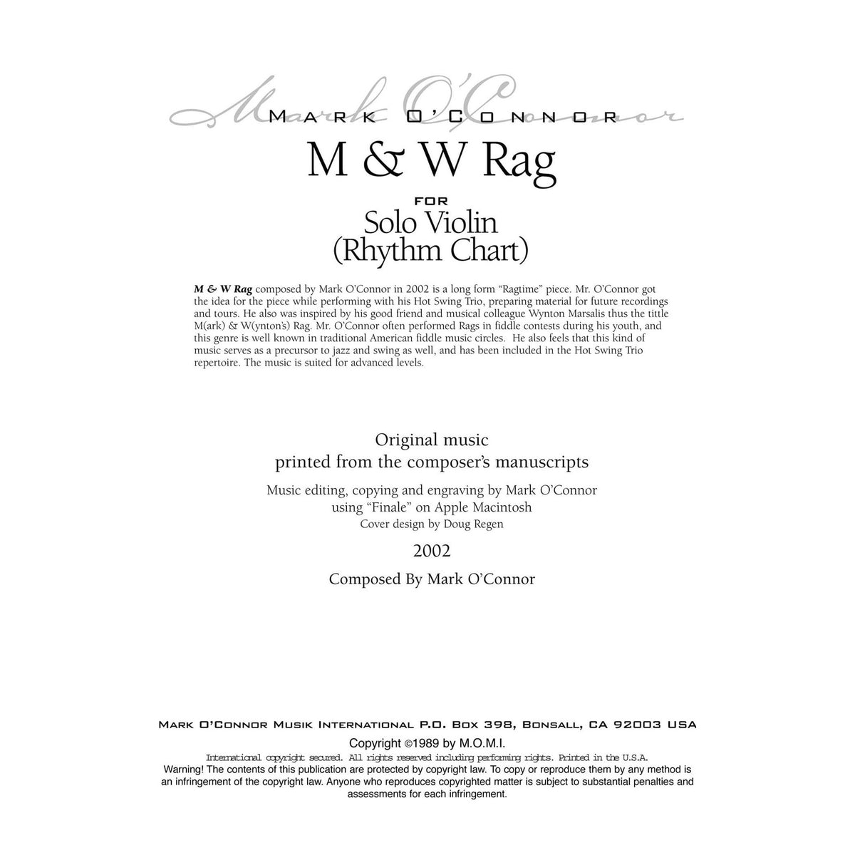 O'Connor, Mark - M & W Rag - Rhythm Chart - Digital Download