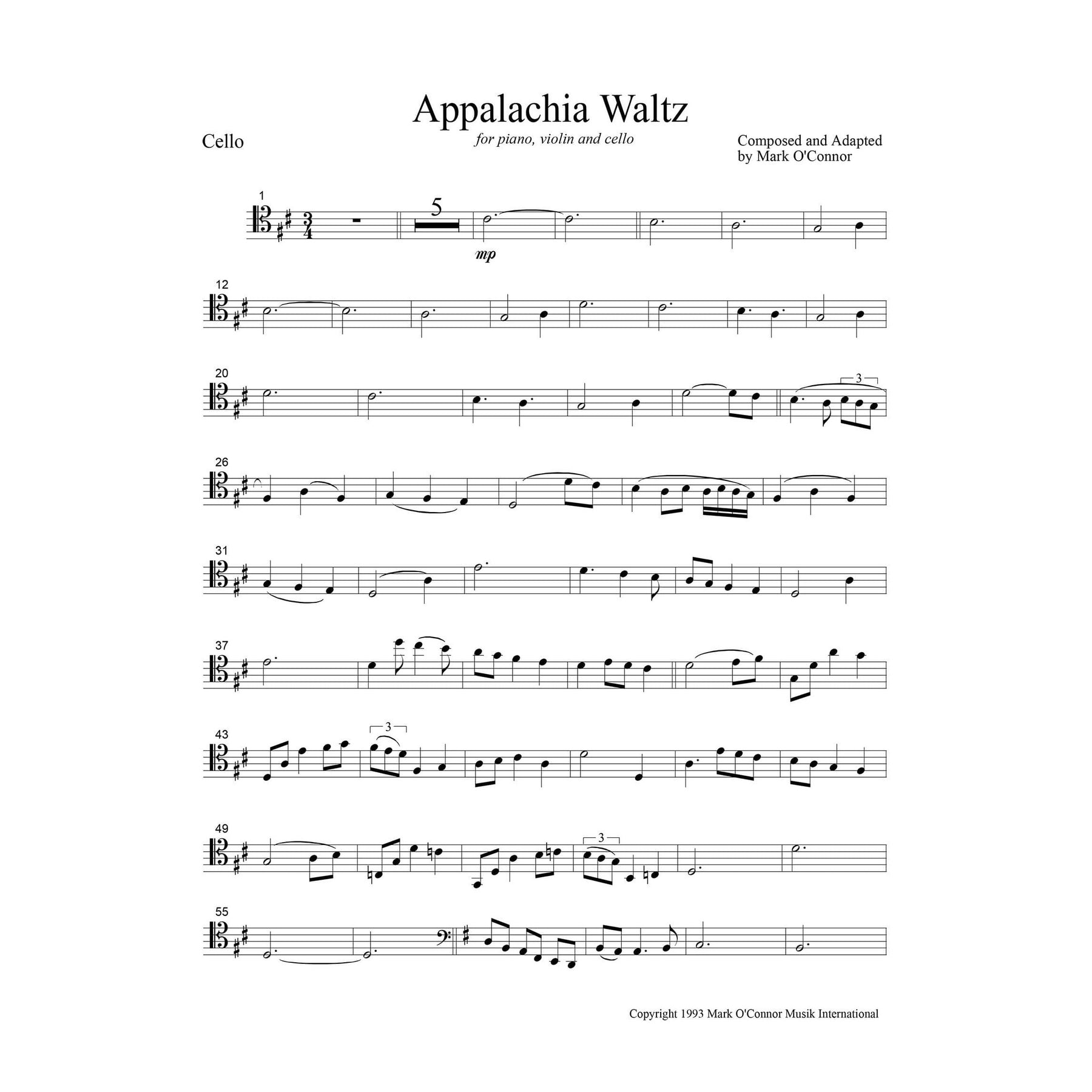 O'Connor, Mark - Appalachia Waltz for Piano, Violin, and Cello - Cello - Digital Download