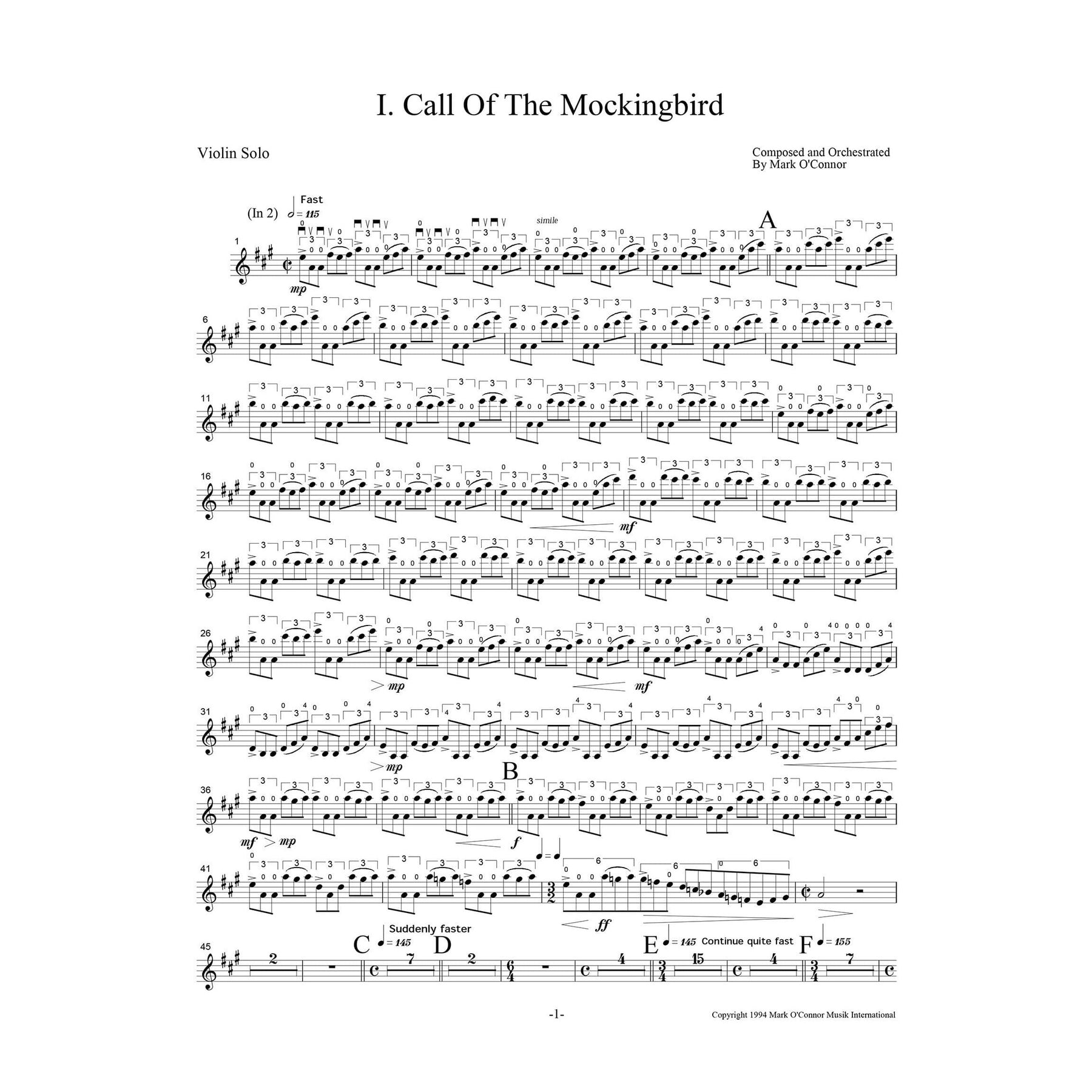 O'Connor, Mark - Three Pieces for Violin and Orchestra - Violin Solo - Digital Download
