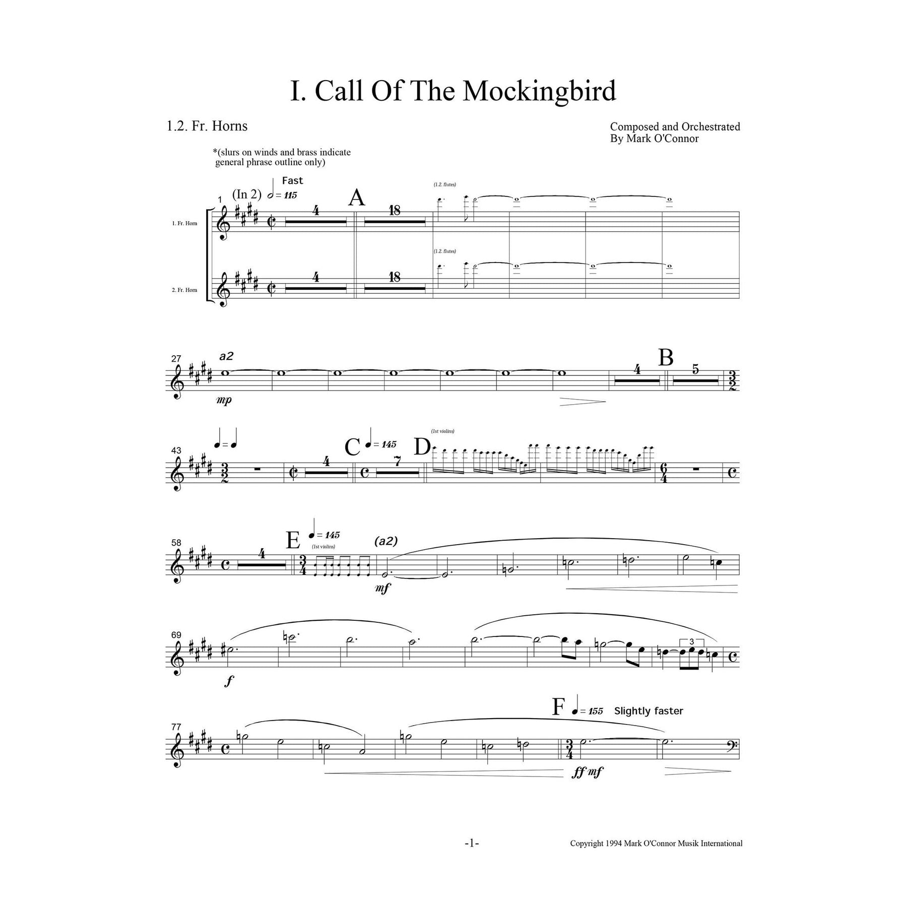 O'Connor, Mark - Three Pieces for Violin and Orchestra - Brass - Digital Download