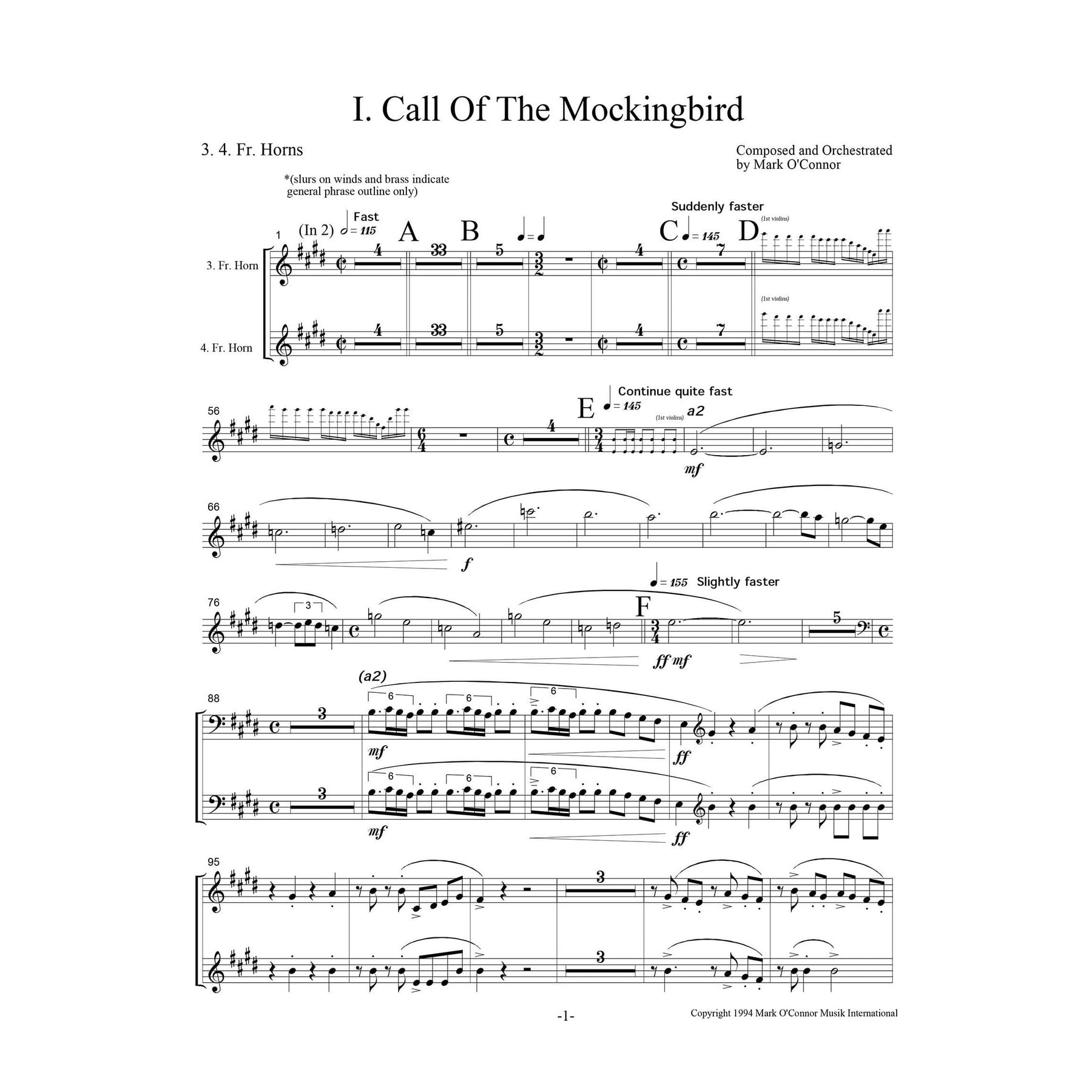 O'Connor, Mark - Three Pieces for Violin and Orchestra - Brass - Digital Download