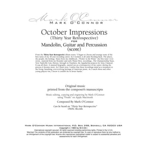 O'Connor, Mark - October Impressions for Mandolin, Guitar, and Percussion - Score - Digital Download