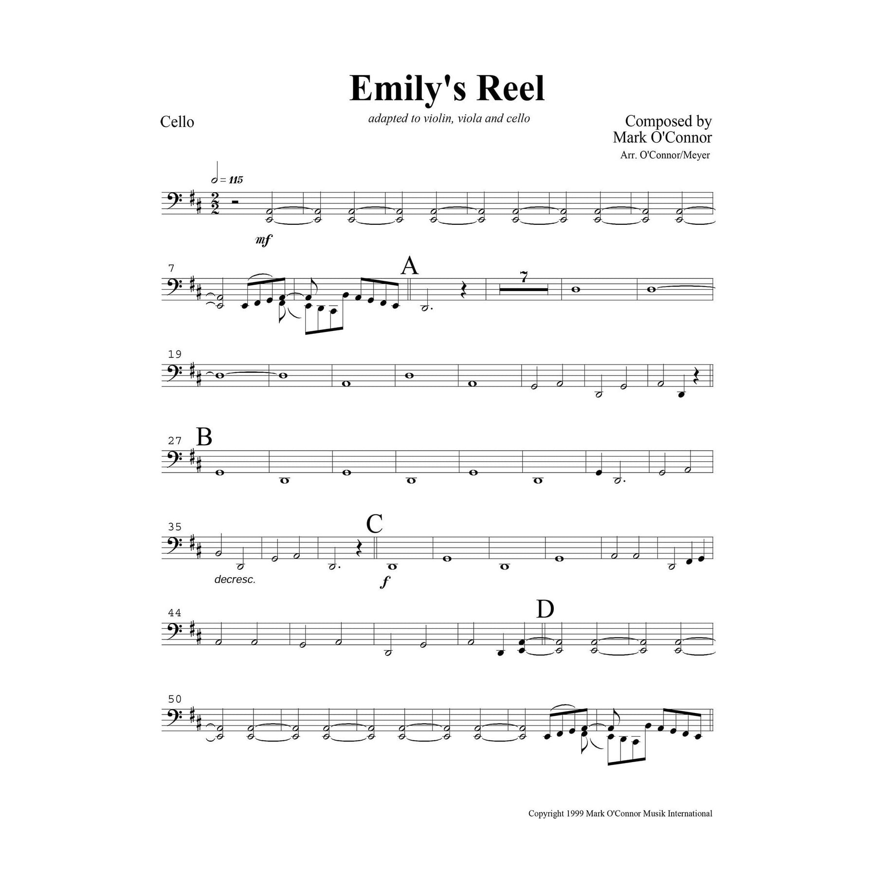 O'Connor, Mark - Emily's Reel for Violin, Viola, and Cello - Cello - Digital Download